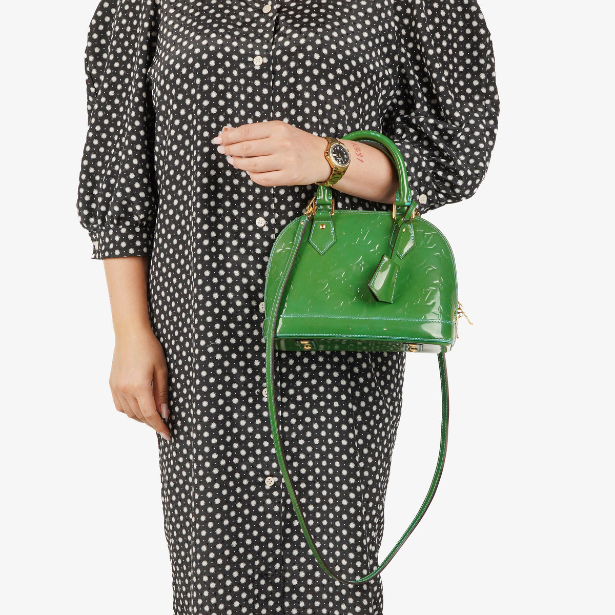 Louis Vuitton Alma BB Green Monogram Vernis Leather Handbag