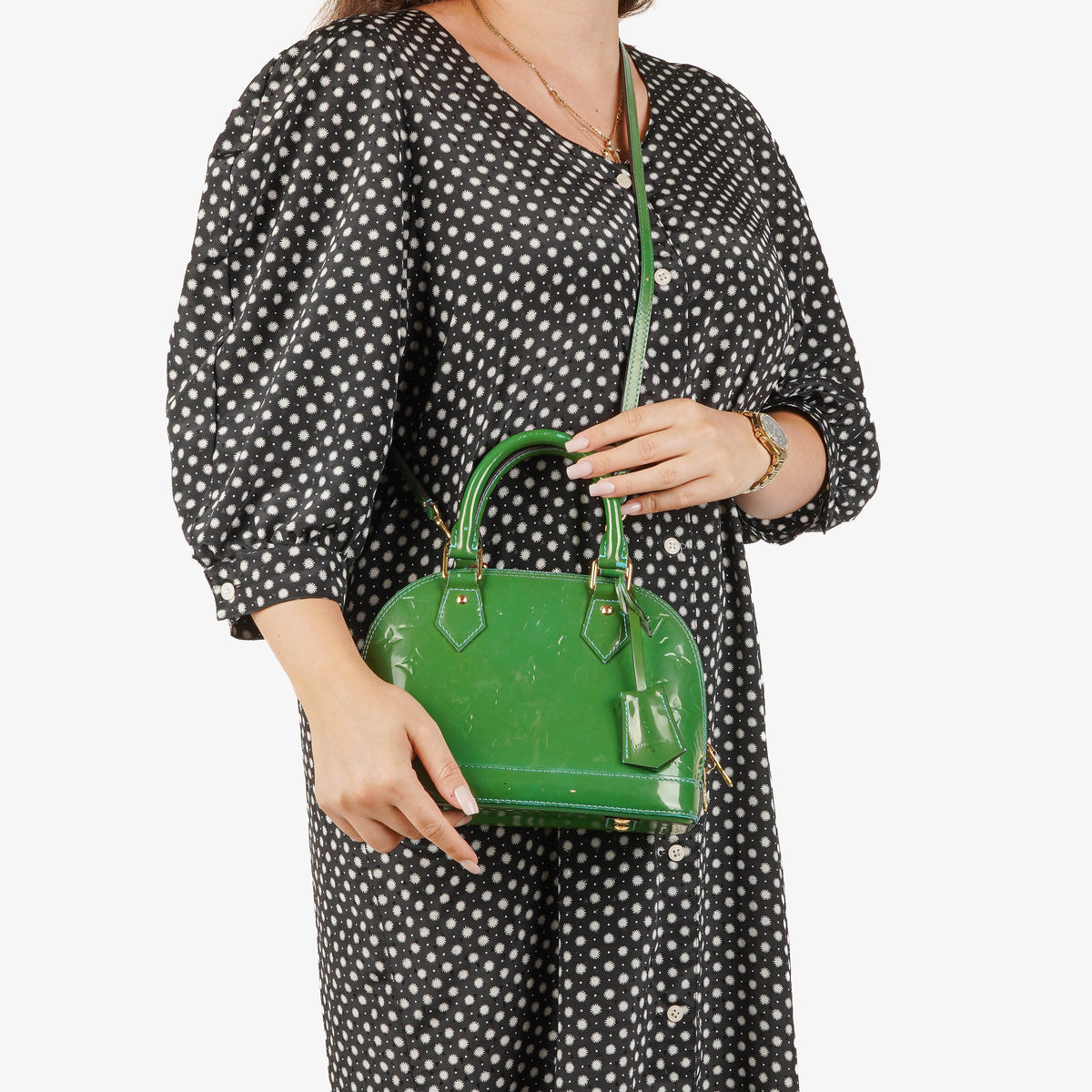 Louis Vuitton Alma BB Green Monogram Vernis Leather Handbag