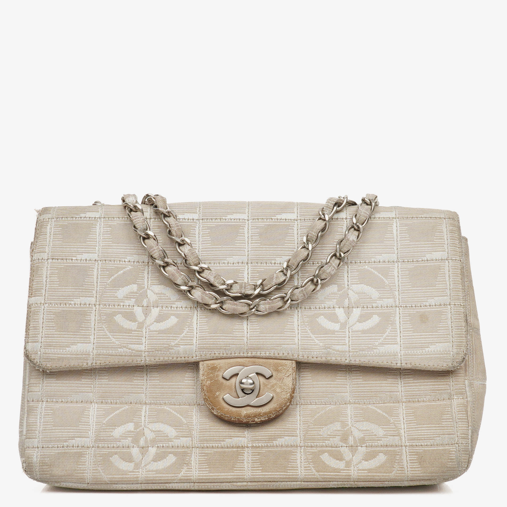 Chanel Beige East West Travel Line Chocolate Bar Flap Bag