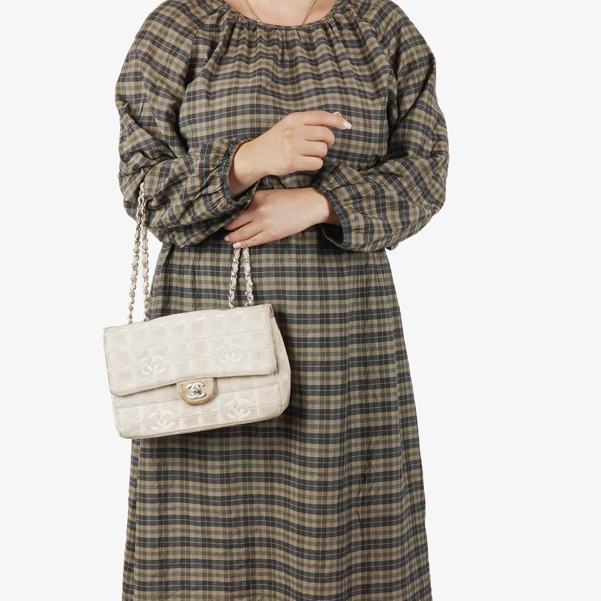 Chanel Beige East West Travel Line Chocolate Bar Flap Bag