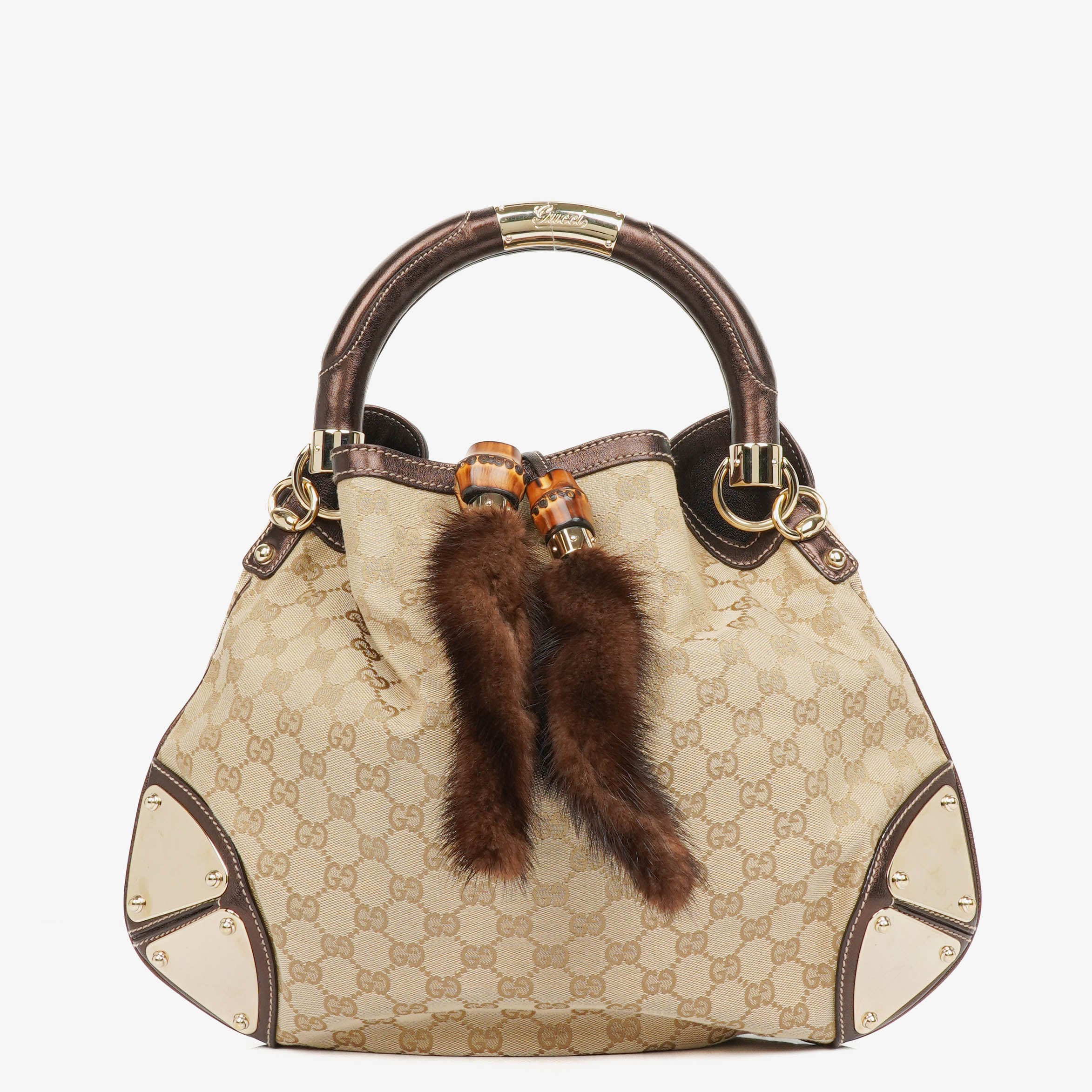 Gucci Monogram Canvas Mink Indy Top Handle Bag