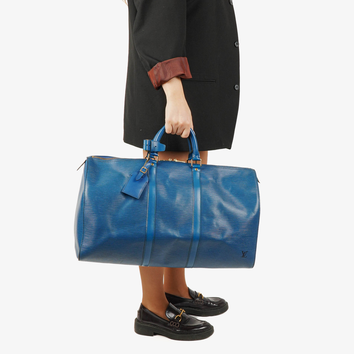 Louis Vuitton Keepall 50 Blue EPI Leather Travel Bag