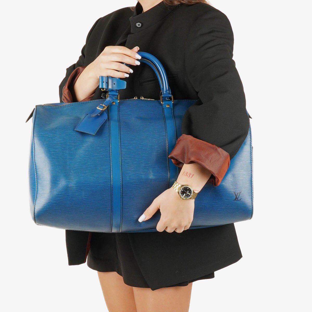 Louis Vuitton Keepall 50 Blue EPI Leather Travel Bag