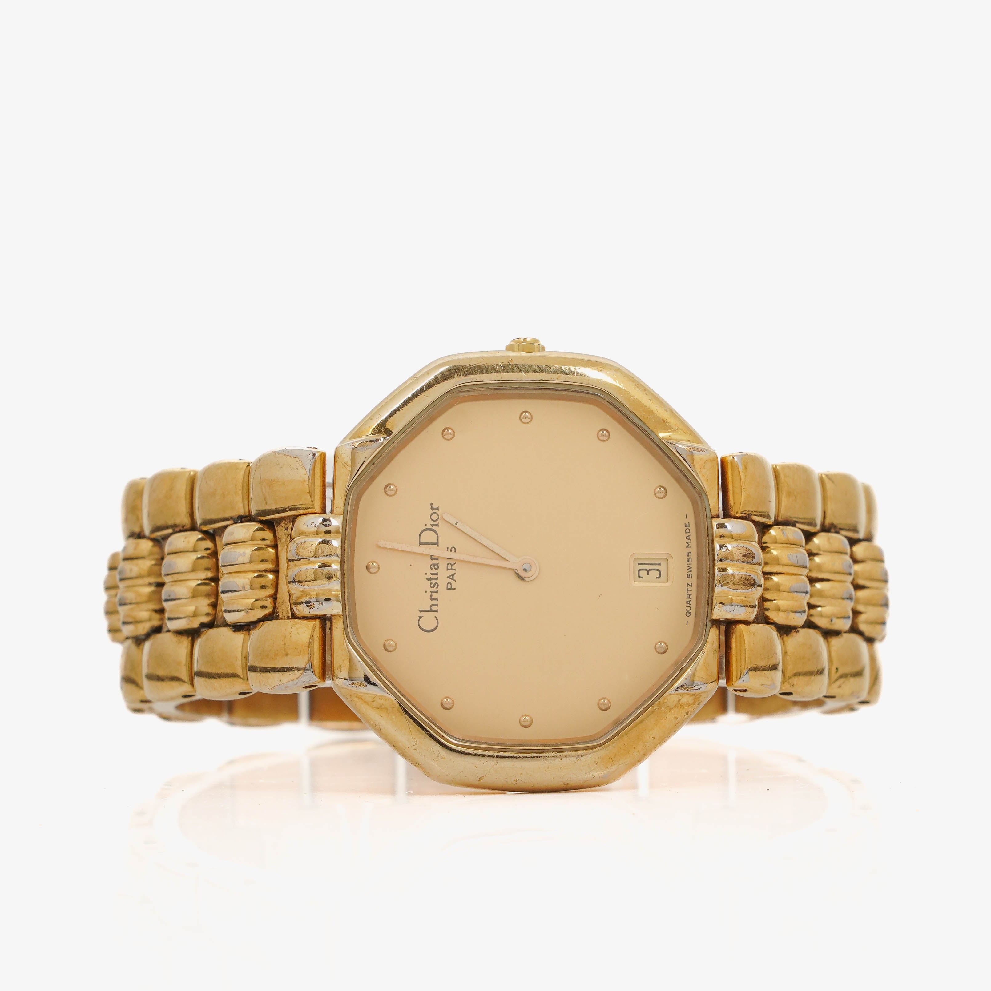 Christian Dior 32mm Octagon Gold Plated Stainless Steel Quartz Watch