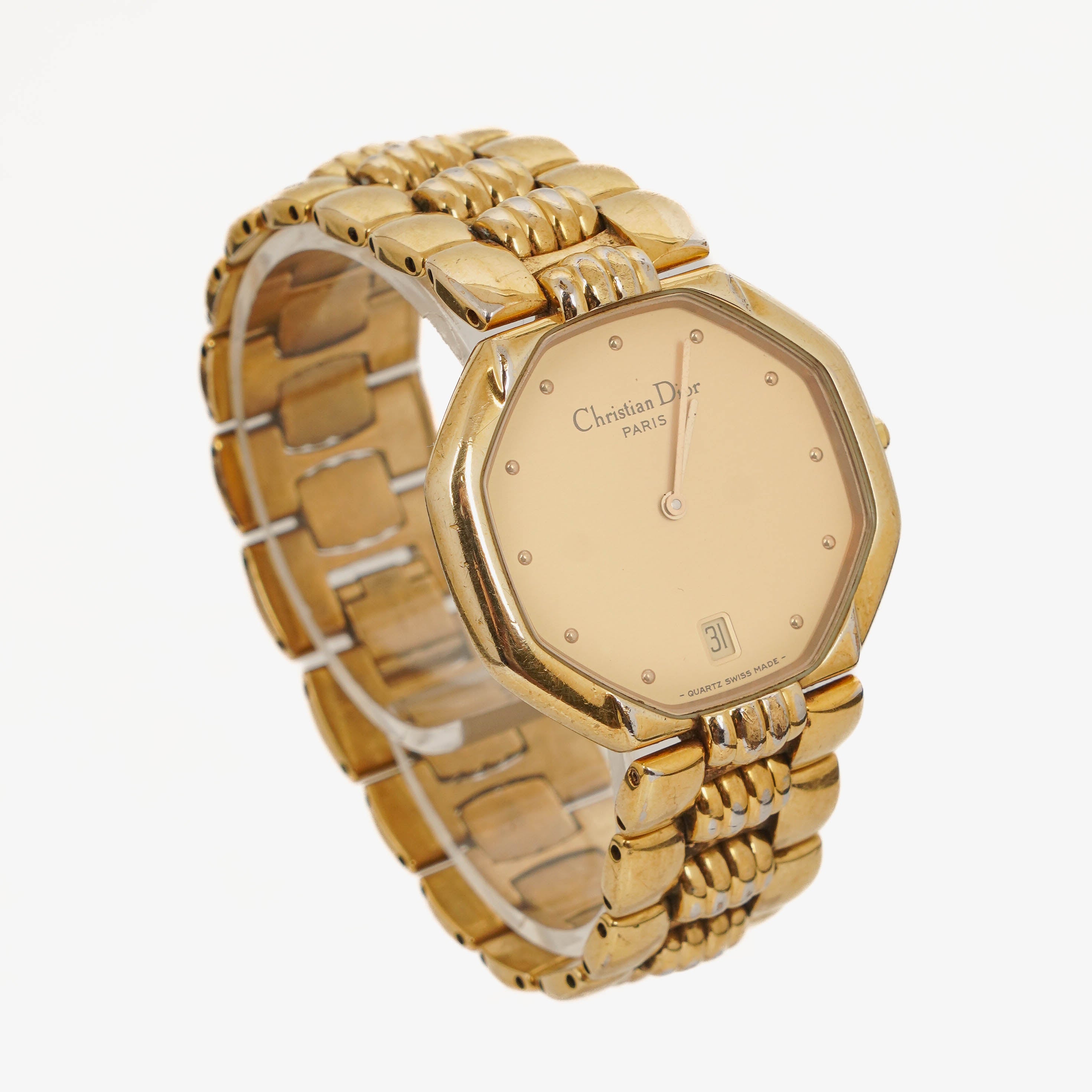 Christian Dior 32mm Octagon Gold Plated Stainless Steel Quartz Watch