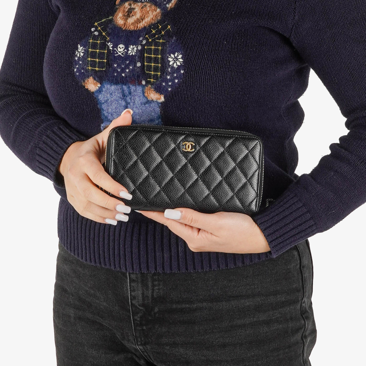 Chanel Black Caviar Leather Zip Wallet