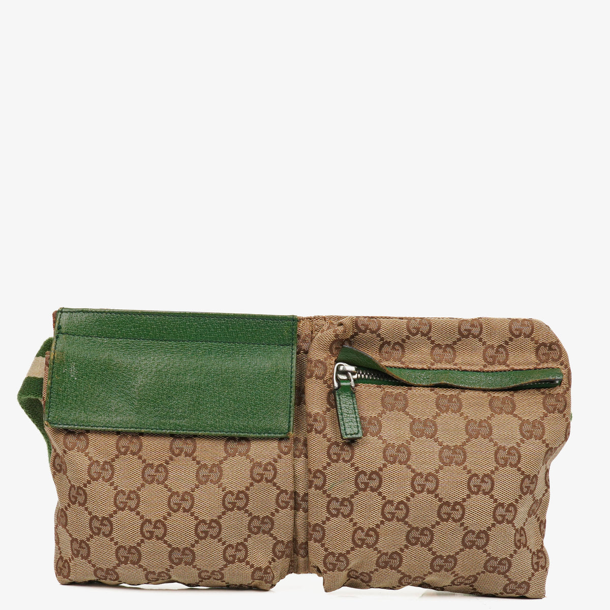 Gucci GG Beige/Green Monogram Canvas Belt Bag