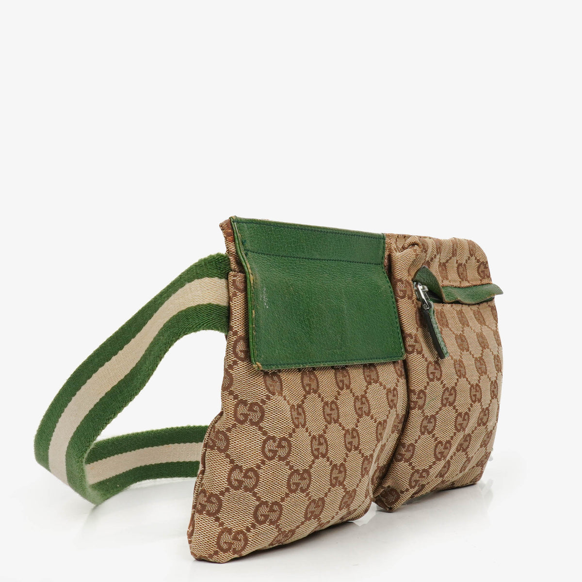 Gucci GG Beige/Green Monogram Canvas Belt Bag