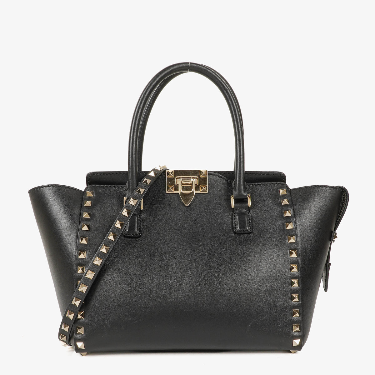 Valentino Garavani Rockstud Small Black Calfskin Double Handle Tote Bag