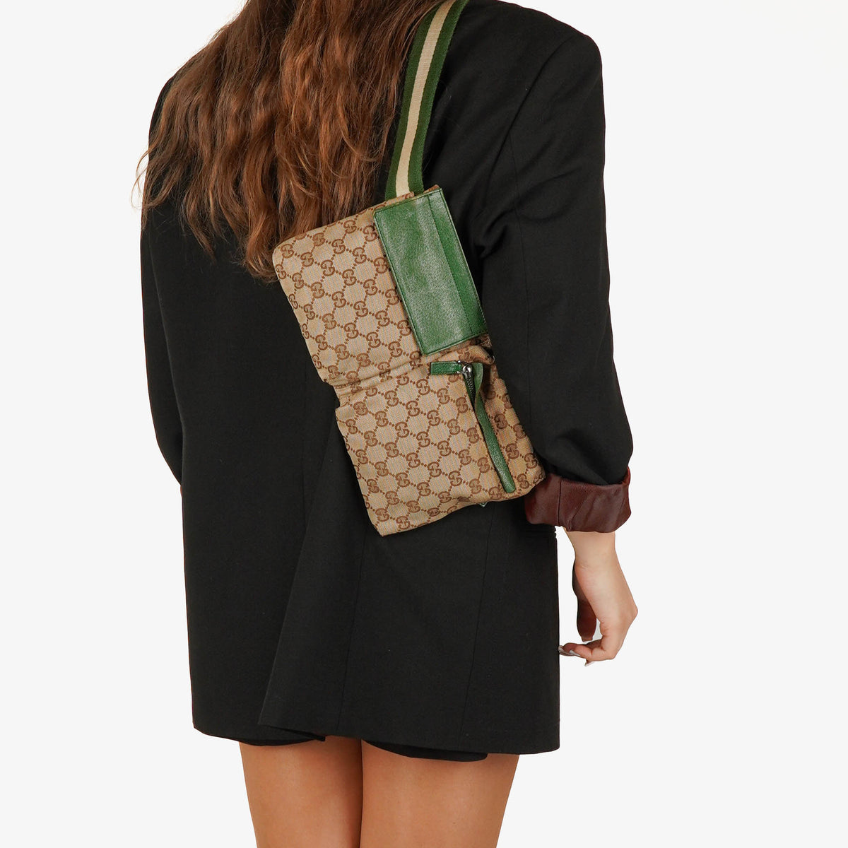 Gucci GG Beige/Green Monogram Canvas Belt Bag
