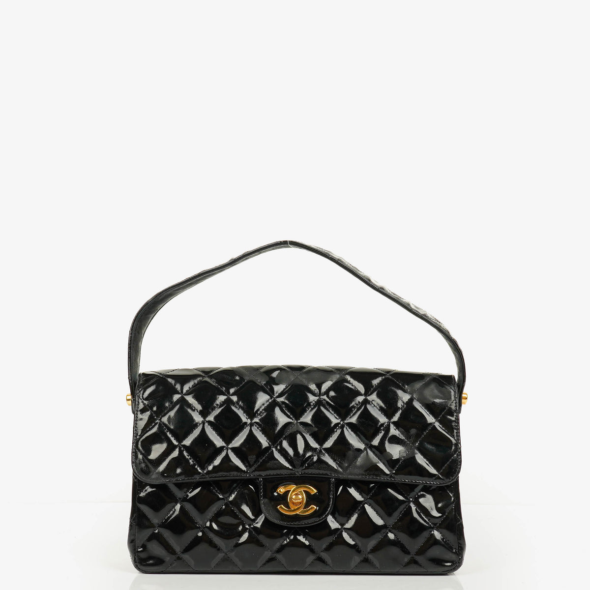Chanel Black Double-Sided Flap Bag In Quilted Patent Leather