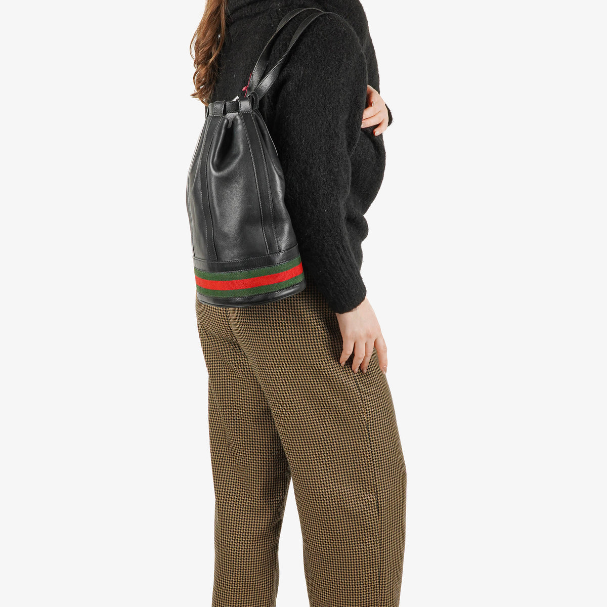 Gucci Ophidia Web Stripe Black Leather Bucket Bag