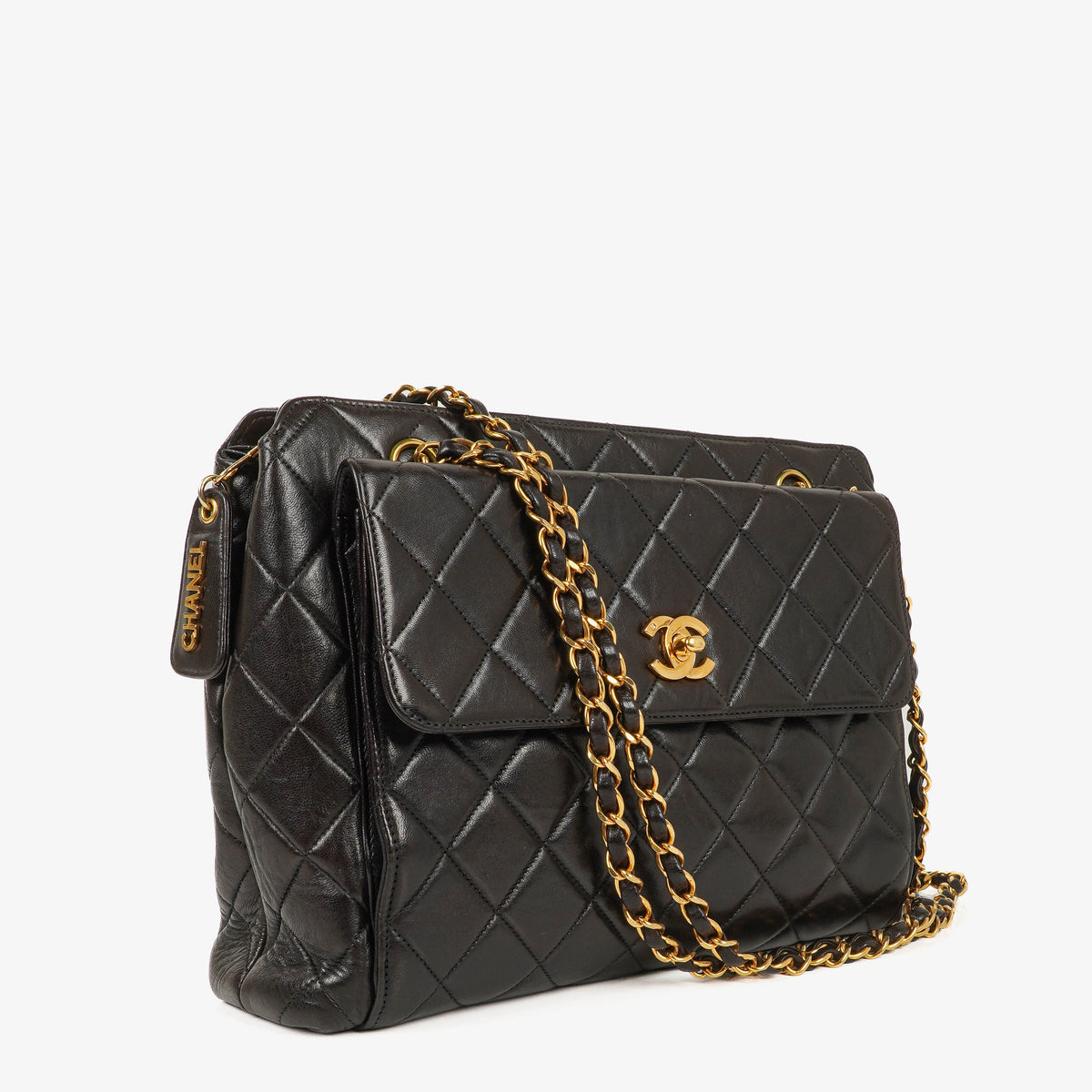 Chanel Black Quilted Leather CC Front Pocket Tote Bag
