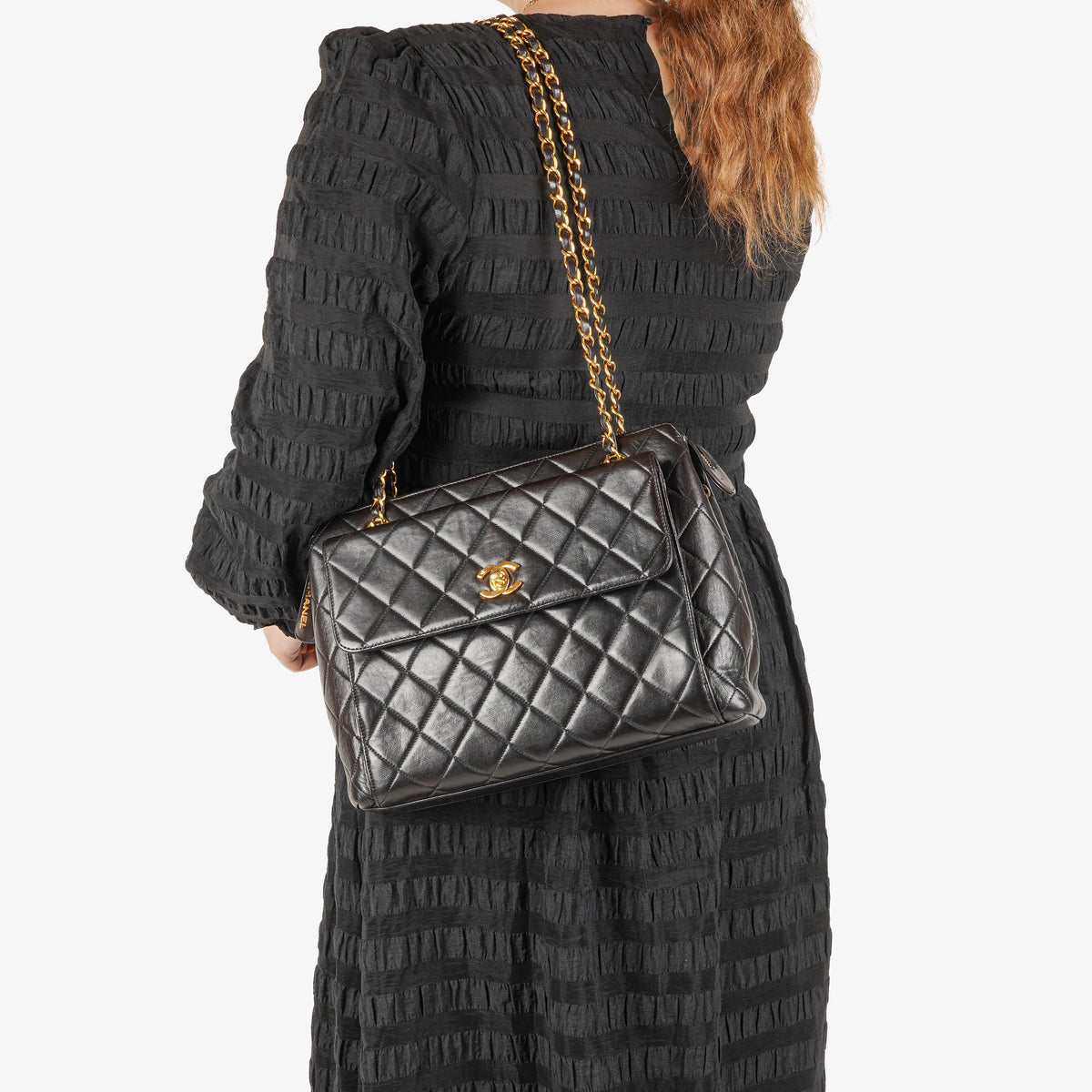 Chanel Black Quilted Leather CC Front Pocket Tote Bag