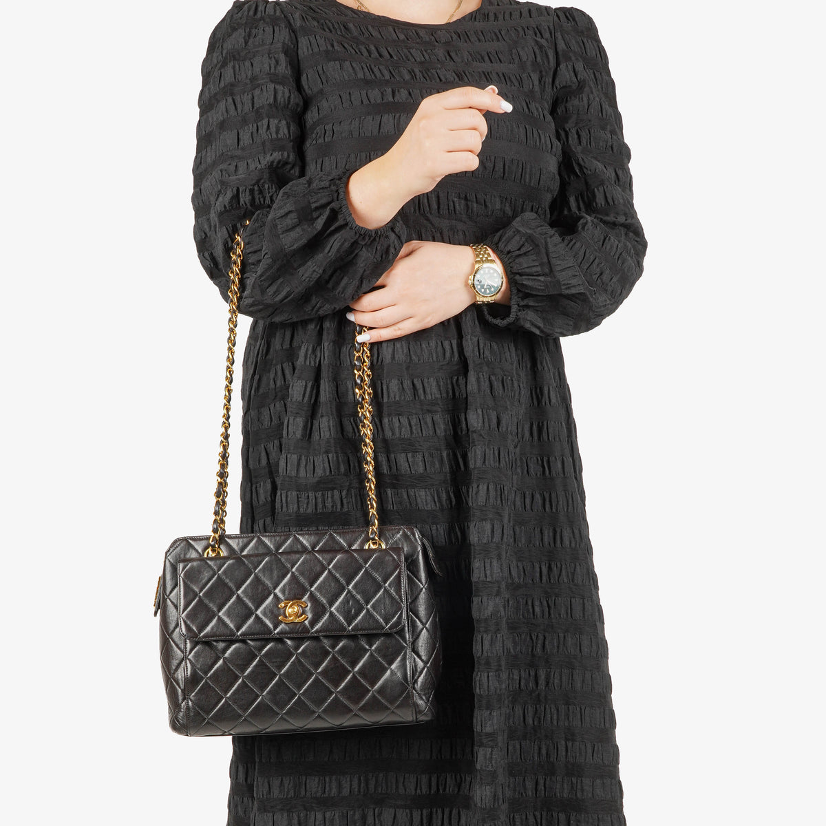Chanel Black Quilted Leather CC Front Pocket Tote Bag