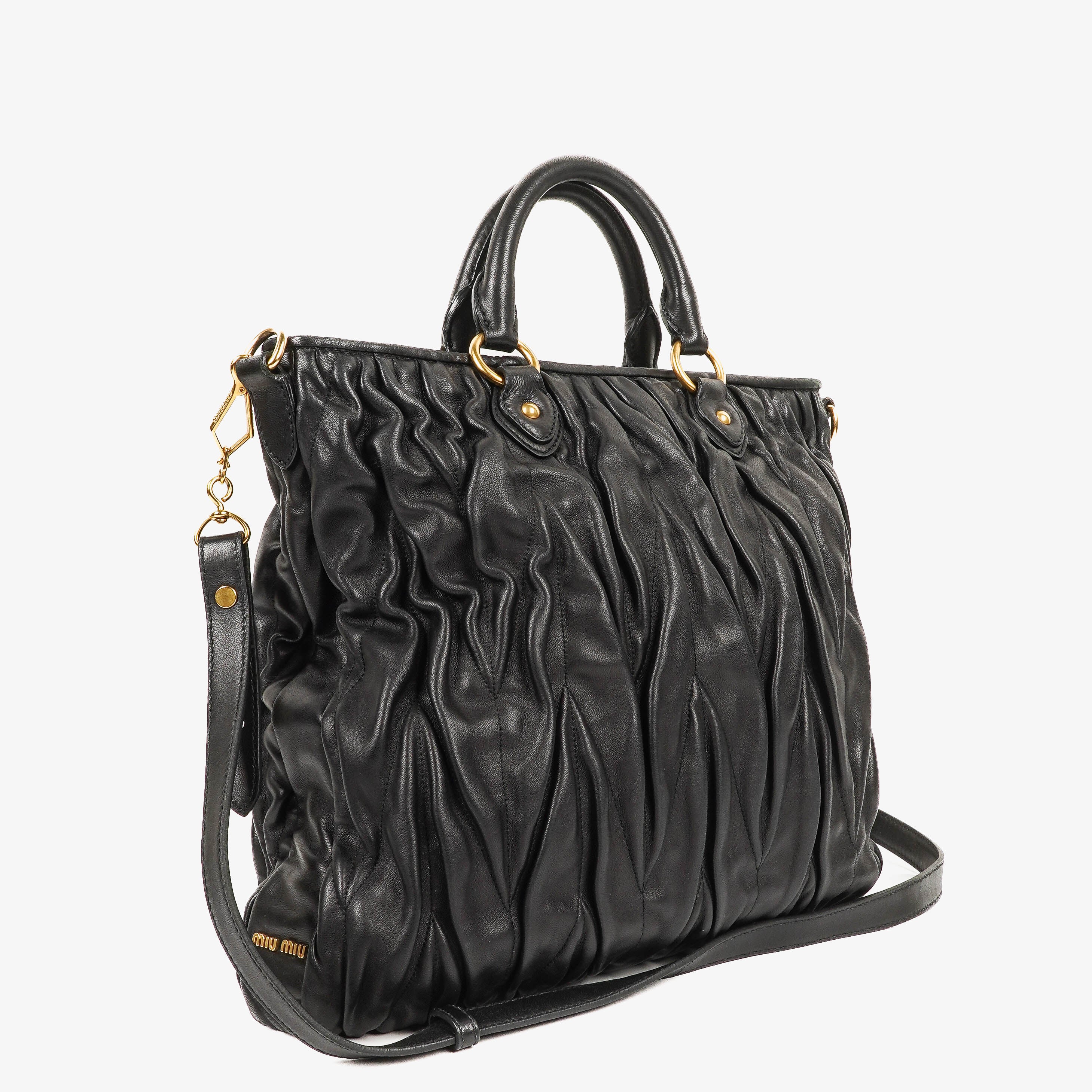Miu Miu Matelasse Black Leather Tote Bag