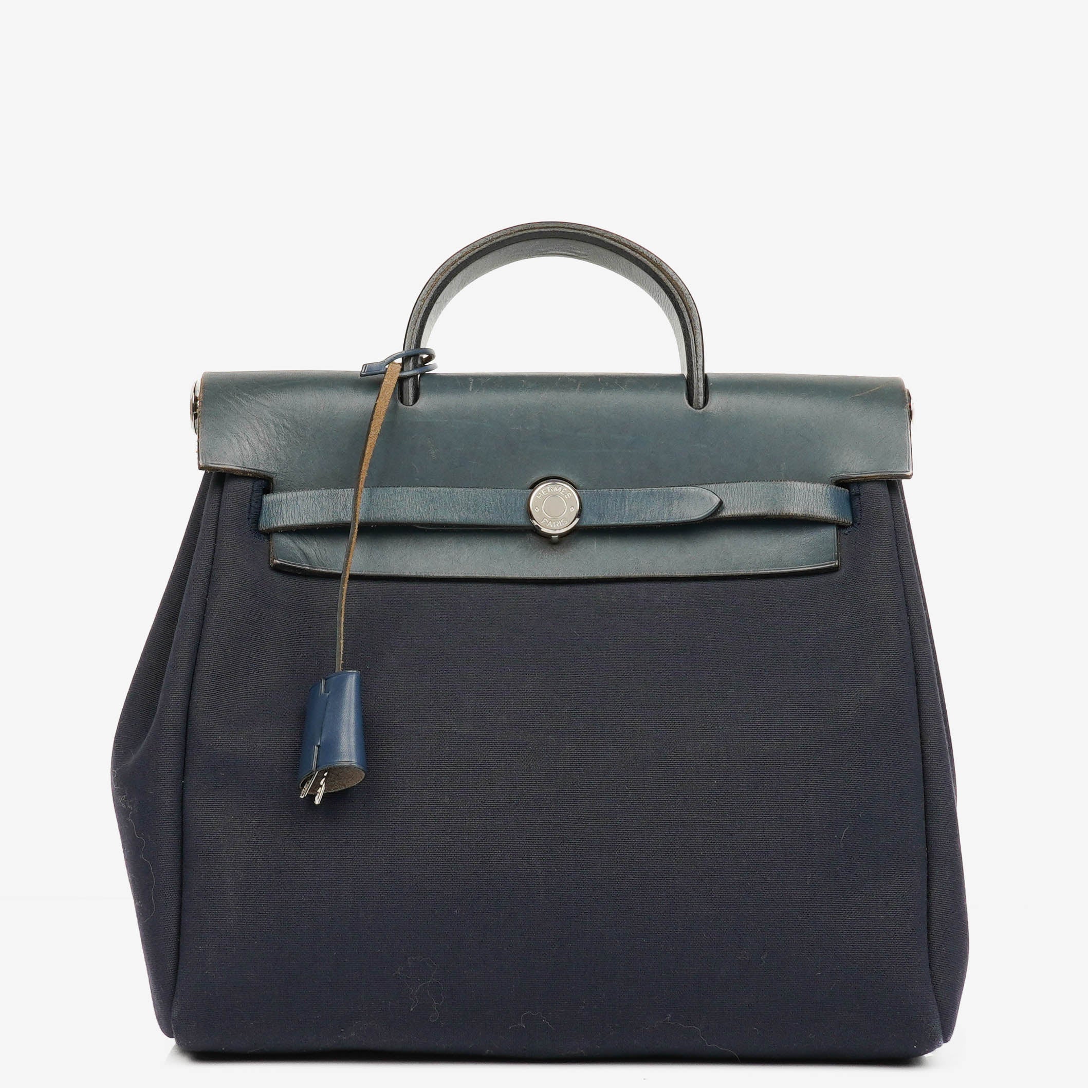 Hermes Herbag PM Vache Hunter Canvas 2 Way Backpack With Palladium Hardware