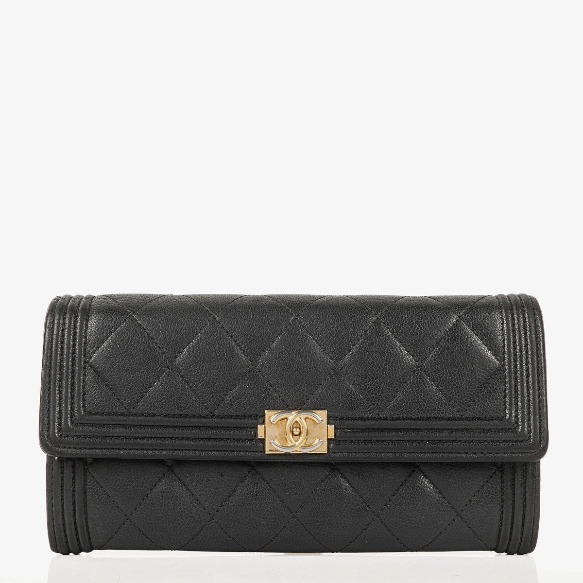 Chanel Large Boy Gusset Black Leather Quilted Flap Wallet