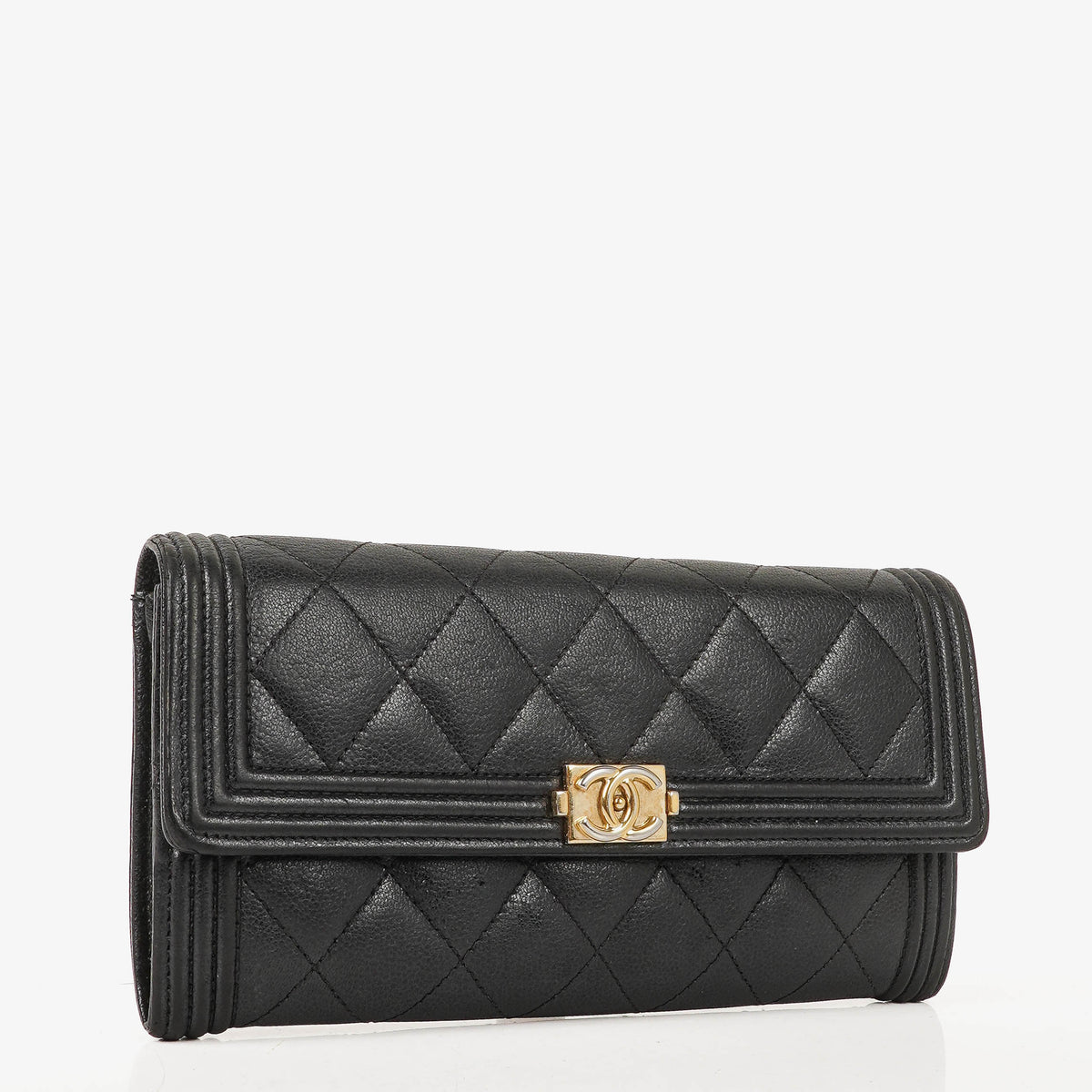 Chanel Large Boy Gusset Black Leather Quilted Flap Wallet