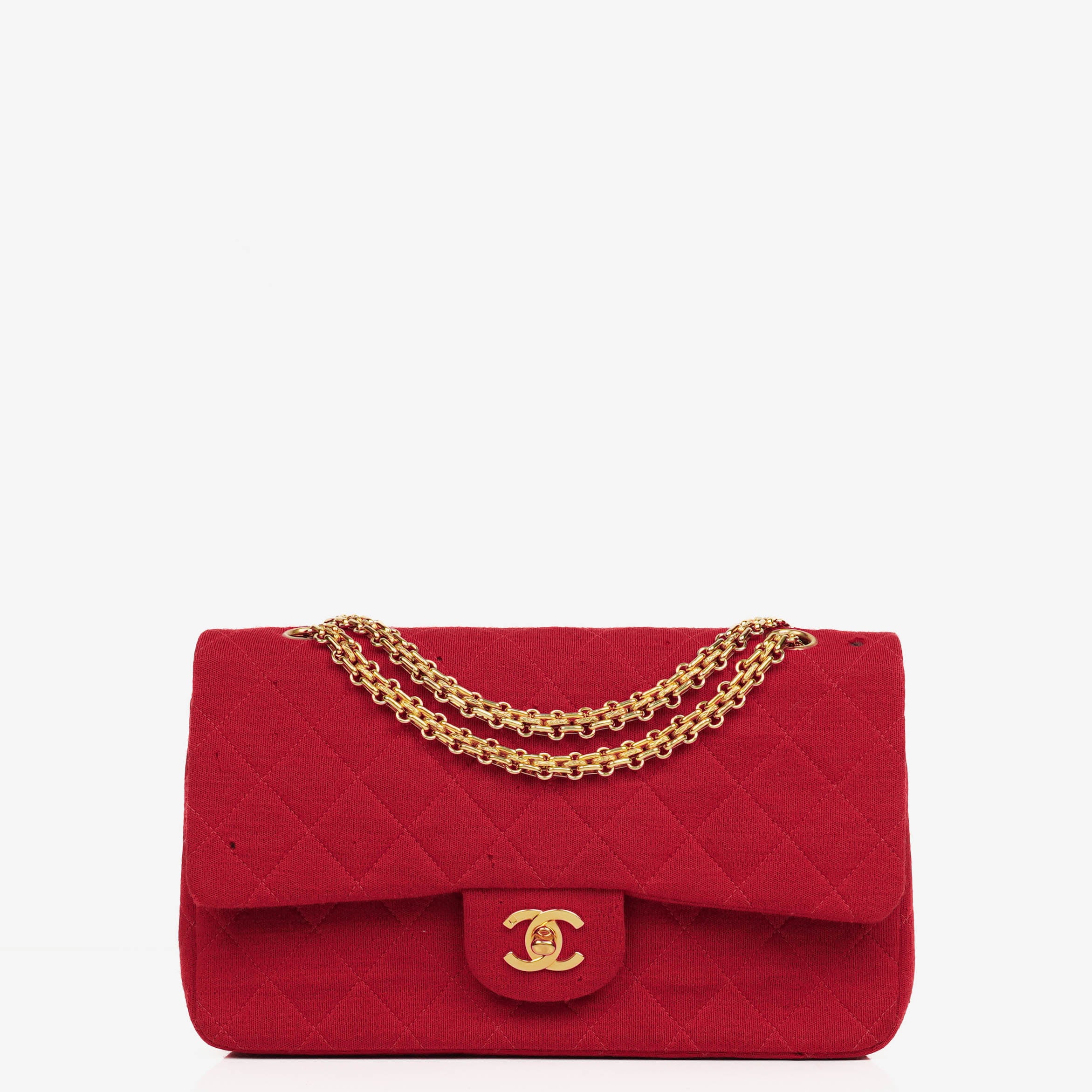 Chanel Medium Classic Vintage Double Flap Bag Quilted Jersey 24K Gold-Plated Hardware