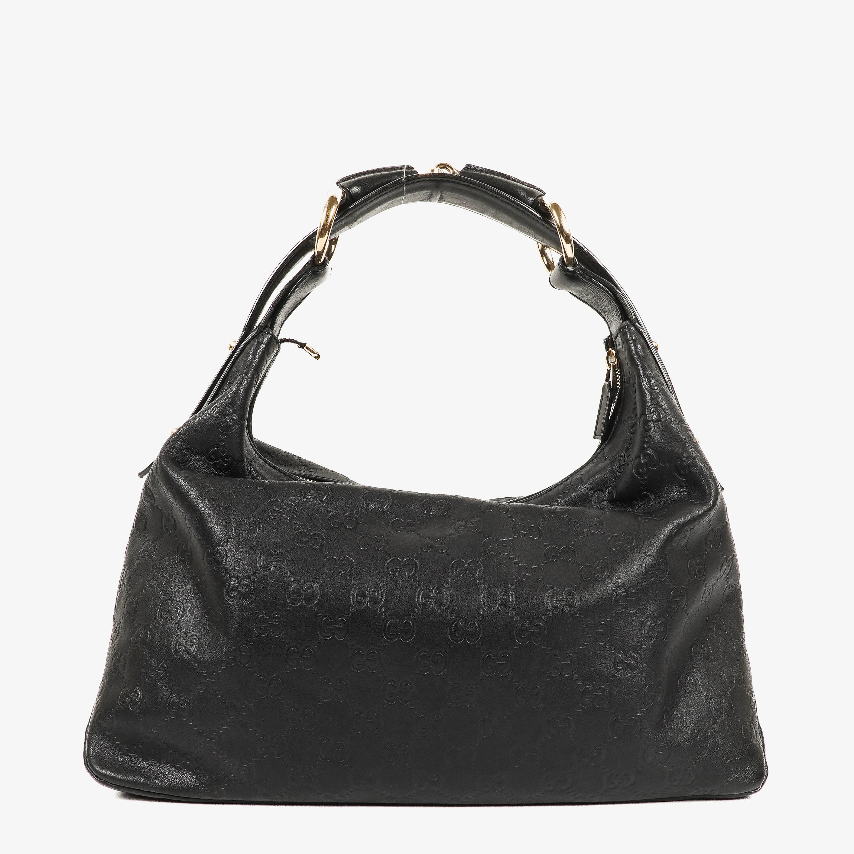 Gucci Black Horsebit Medium Leather Hobo Bag