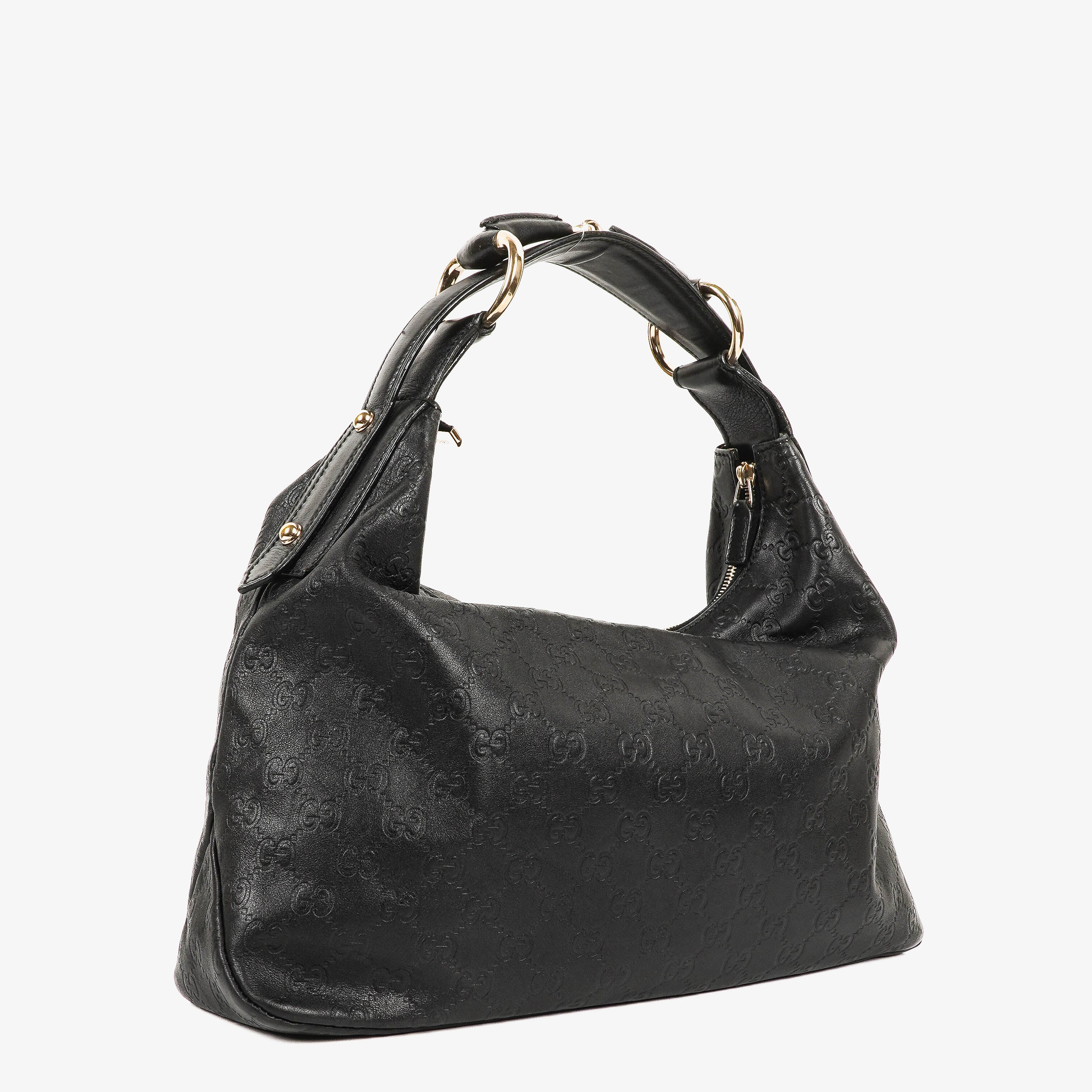 Gucci Black Horsebit Medium Leather Hobo Bag