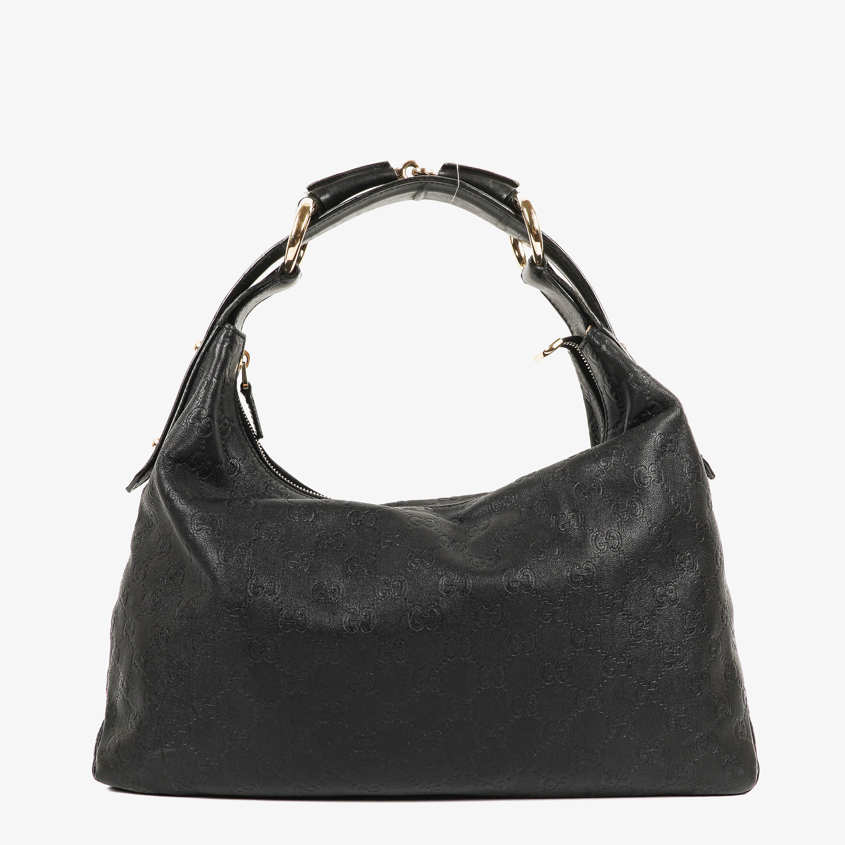 Gucci Black Horsebit Medium Leather Hobo Bag