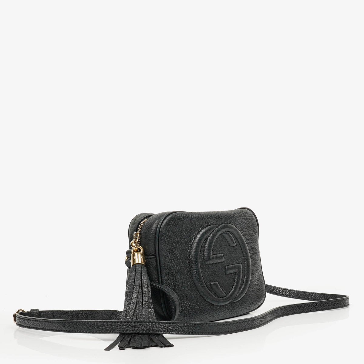 Gucci Pebbled Leather Black Soho Disco Studded Shoulder Bag