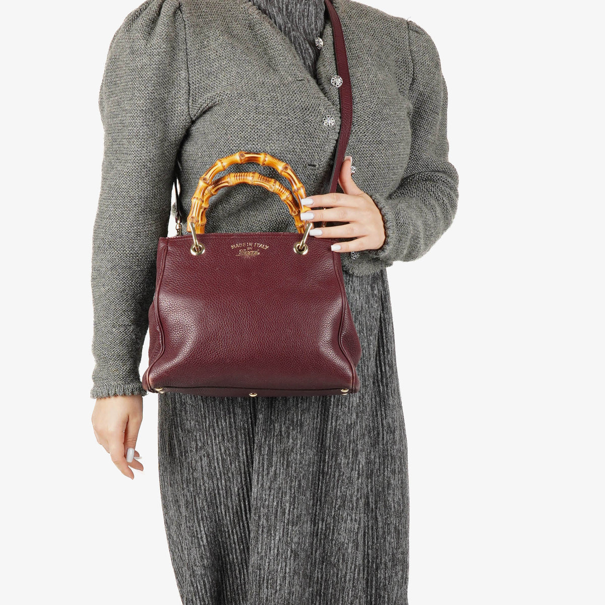 Gucci Bamboo Shopper Burgundy Diana Small Tote Bag