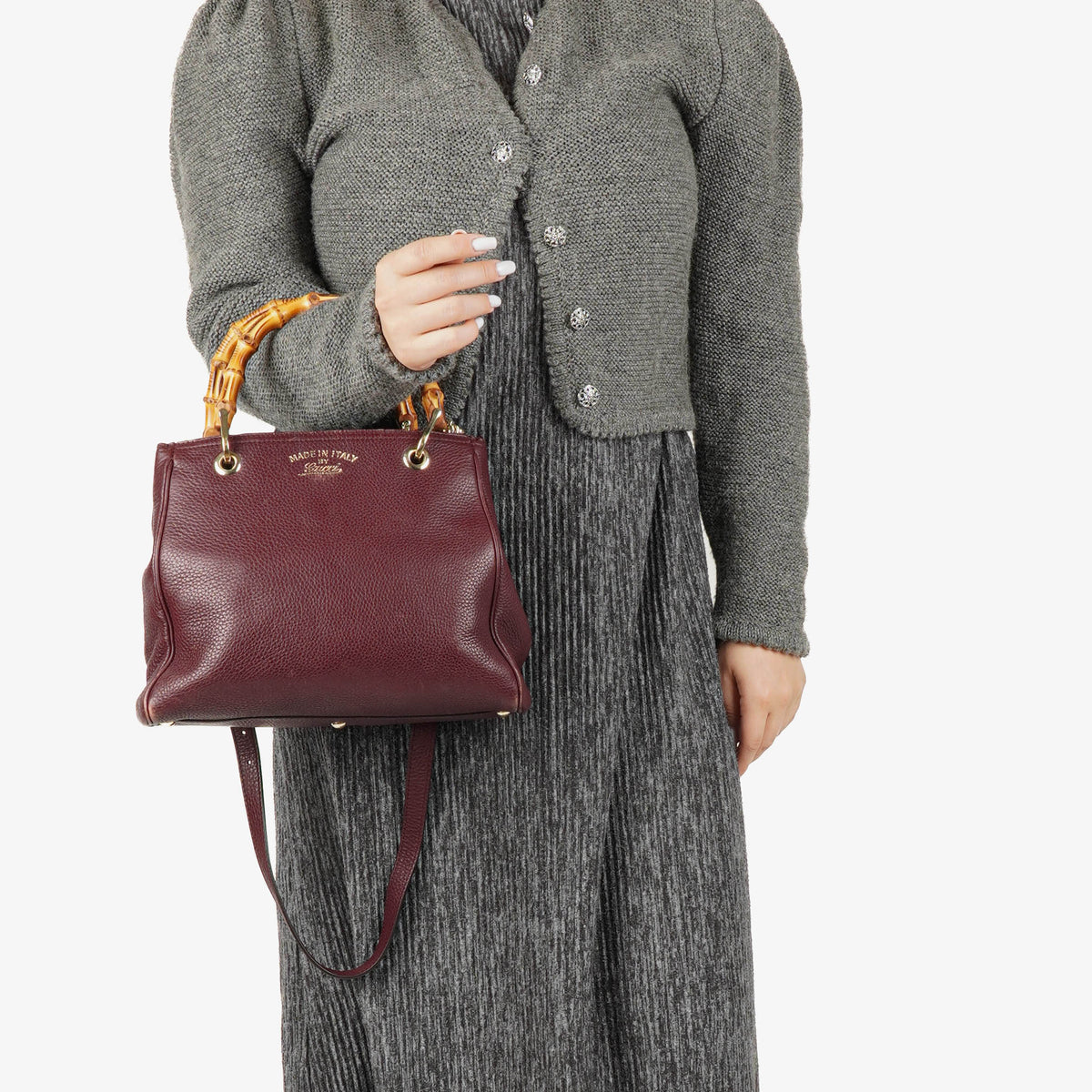 Gucci Bamboo Shopper Burgundy Diana Small Tote Bag