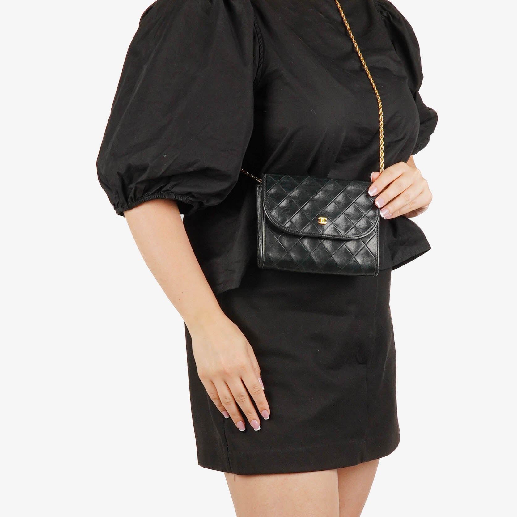 Chanel Black Mini Flap Bag Quilted Lambskin With 24K Gold-Plated Hardware