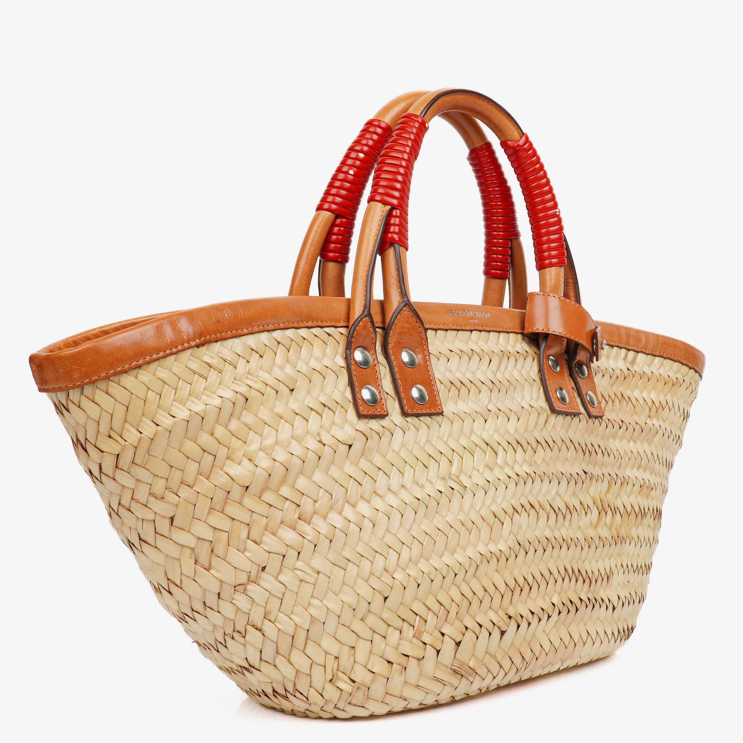 Balenciaga Neutral And Brown Straw Bistrot Panier Bag