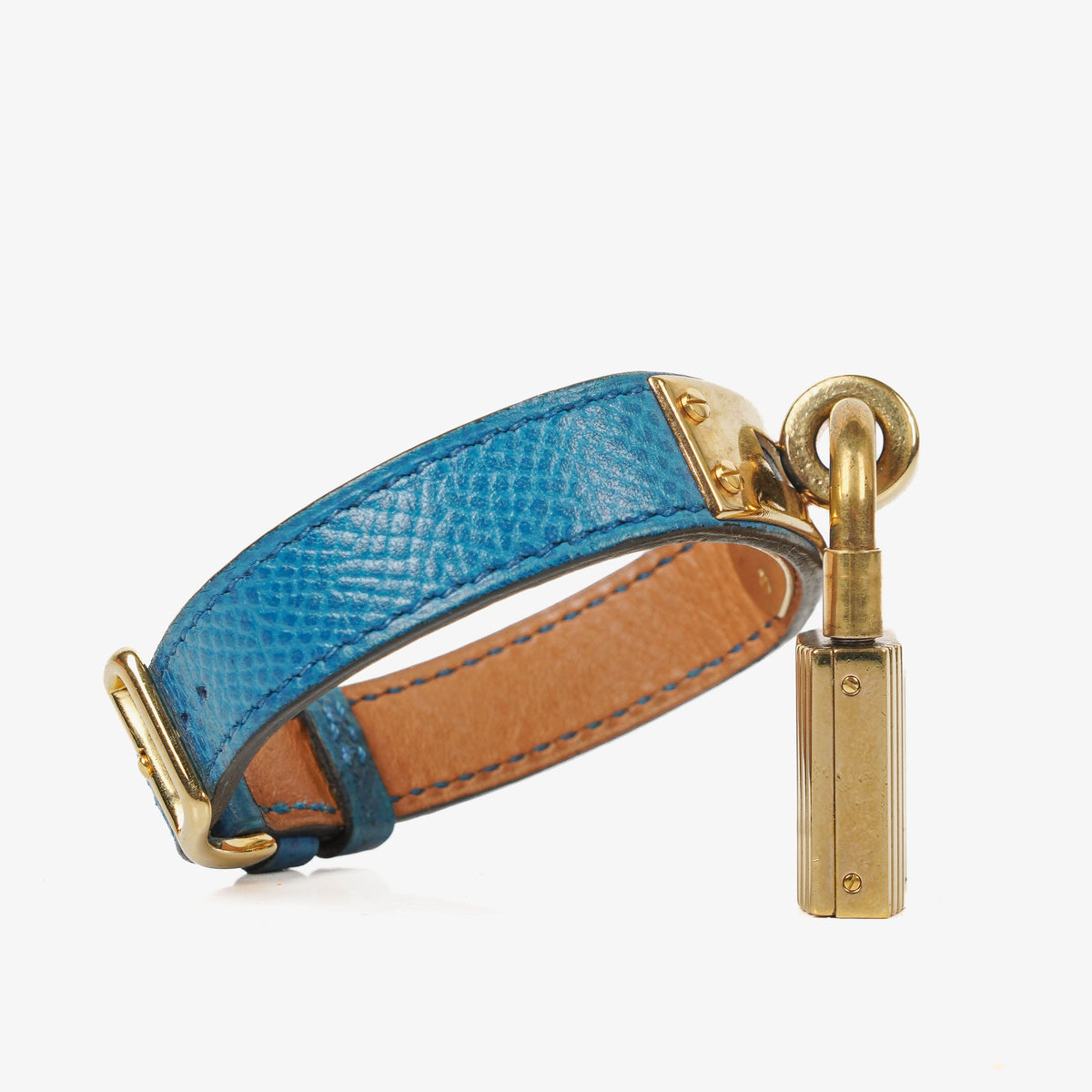 Hermes Kelly Blue Courchevel Leather Gold Plated Watch