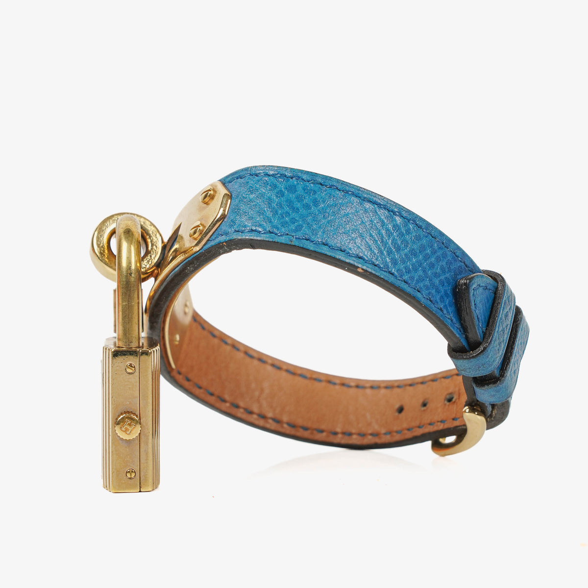 Hermes Kelly Blue Courchevel Leather Gold Plated Watch