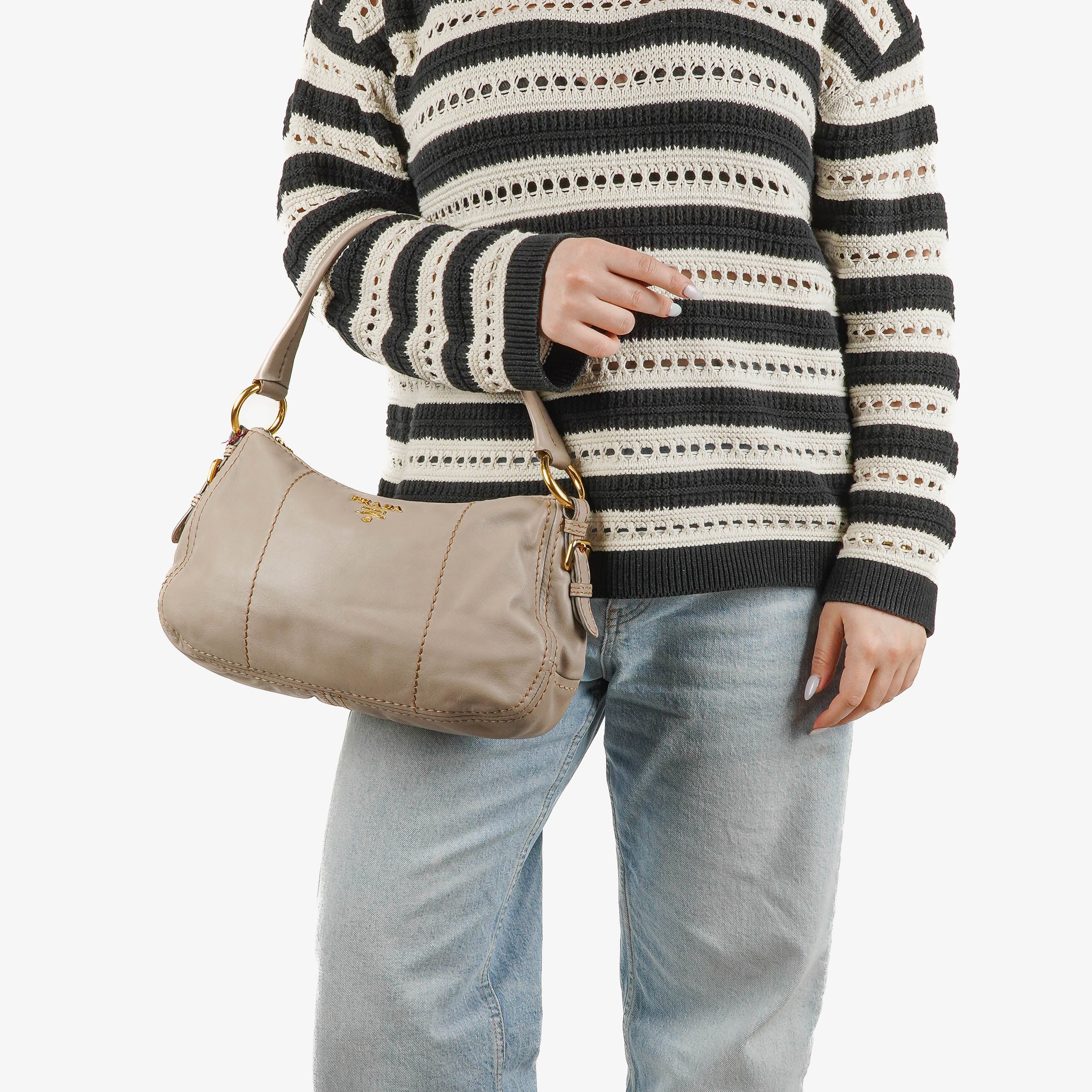Prada Argilla Soft Calfskin Stitched Shoulder Bag