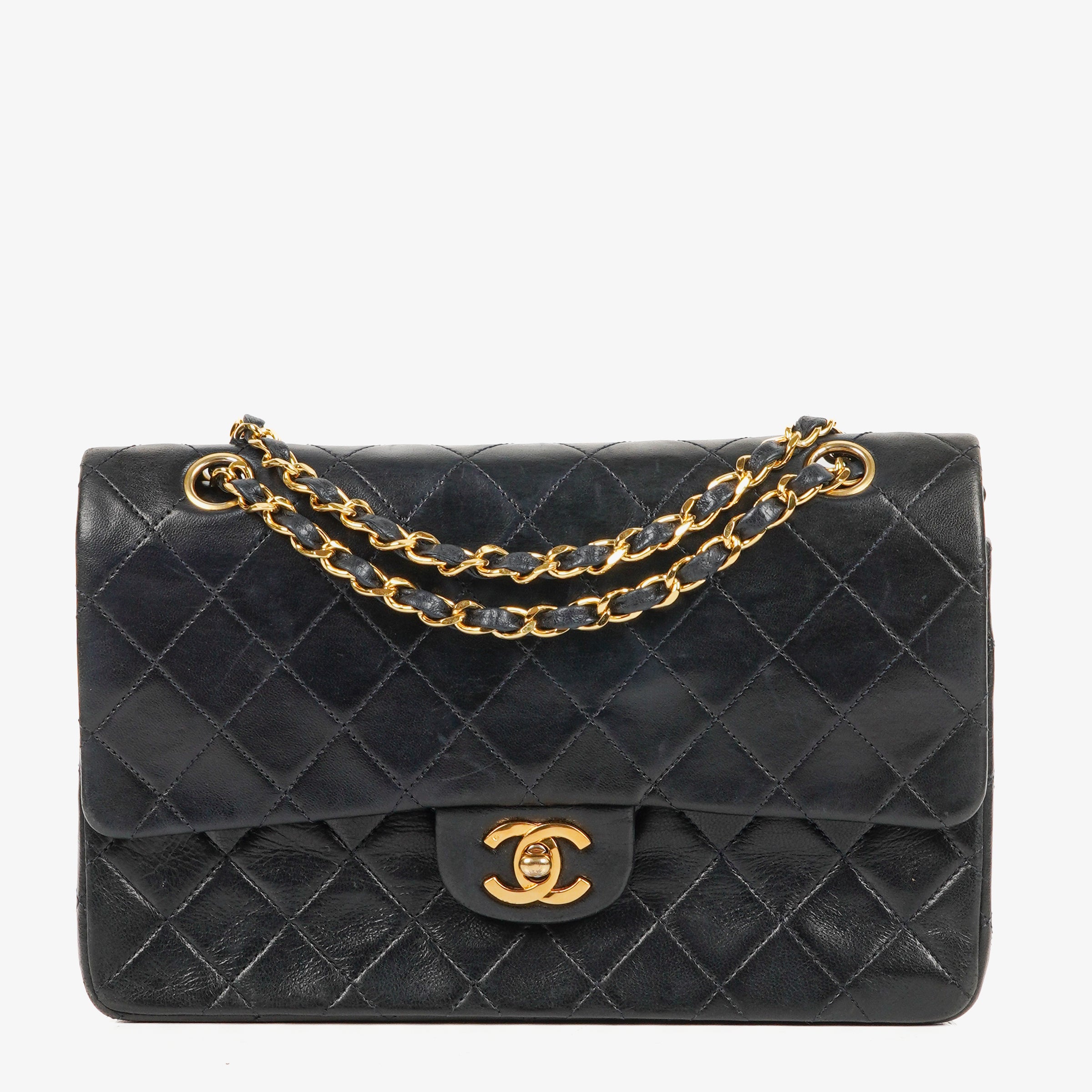 Chanel Classic Double Flap Bag Navy Quilted Lambskin With 24K Gold-Plated Hardware