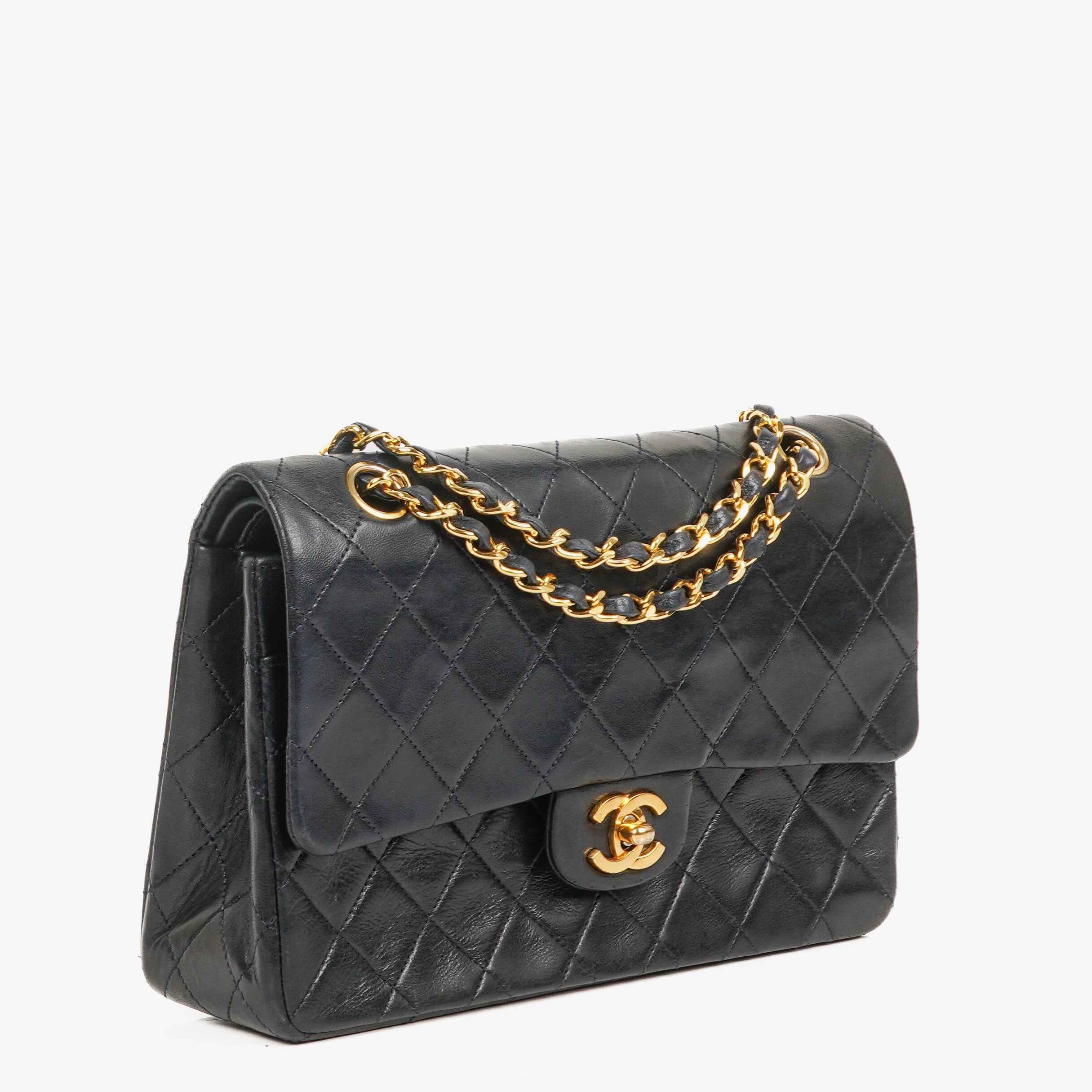 Chanel Classic Double Flap Bag Navy Quilted Lambskin With 24K Gold-Plated Hardware