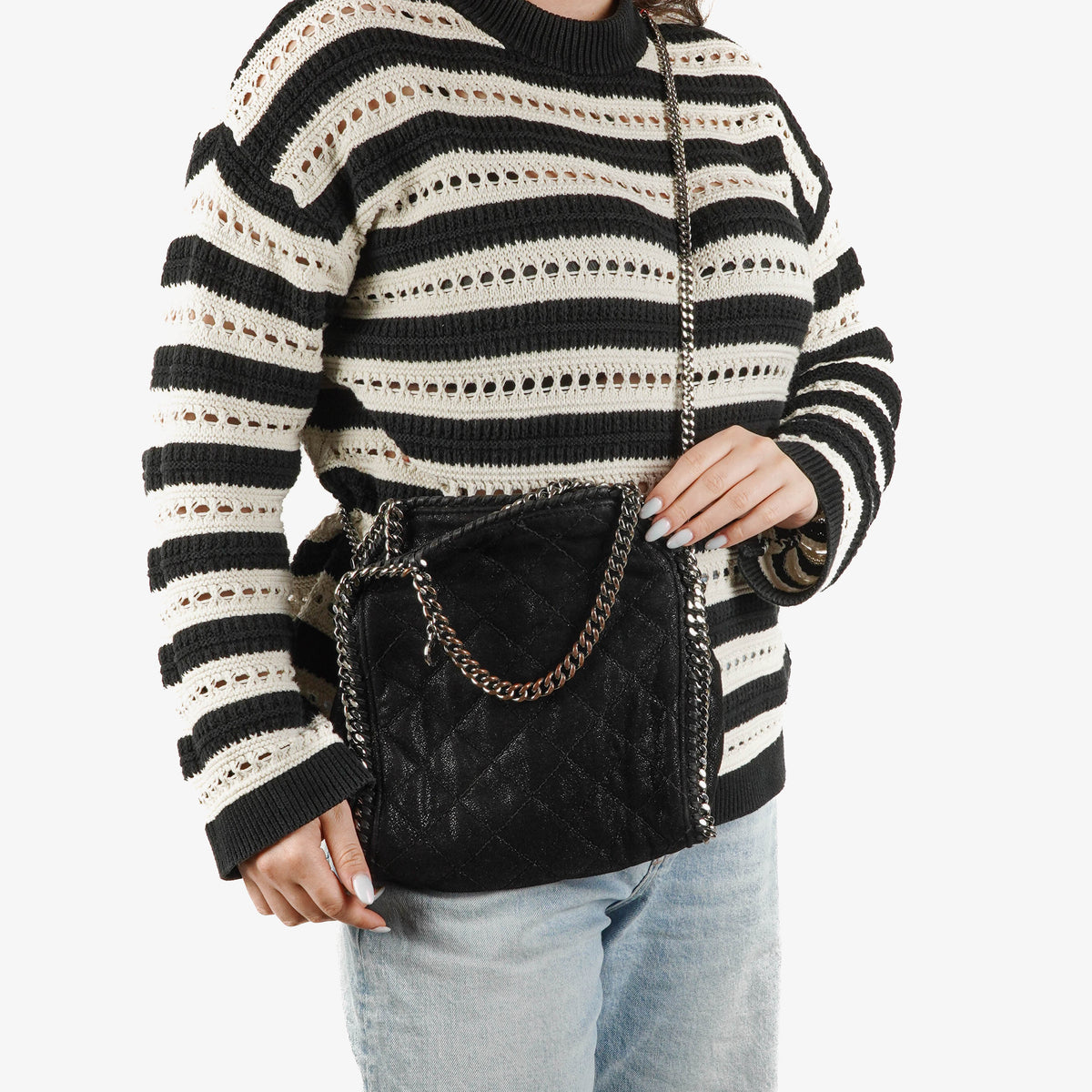 Stella McCartney Falabella Mini Tote Black Vegan Shaggy Deer Fold Over Bag