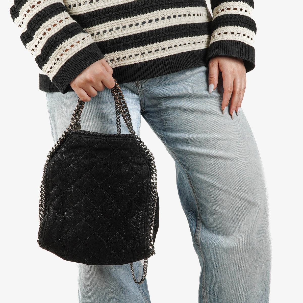 Stella McCartney Falabella Mini Tote Black Vegan Shaggy Deer Fold Over Bag