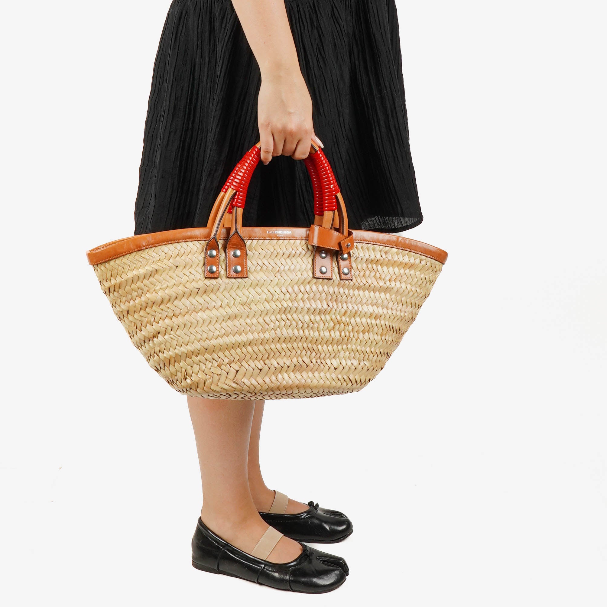 Balenciaga Neutral And Brown Straw Bistrot Panier Bag