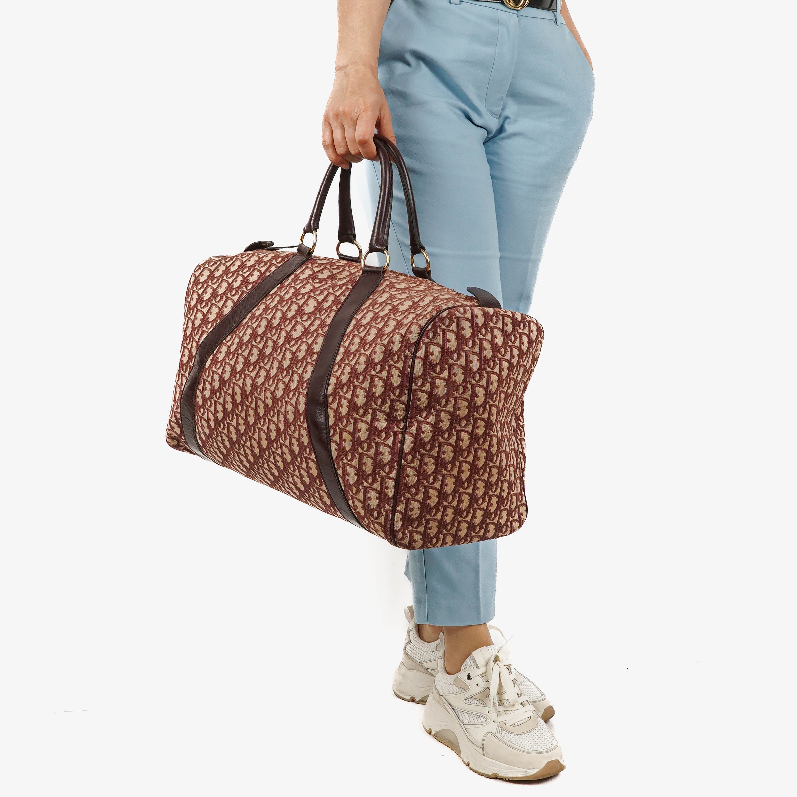 Christian Dior Trotter Vintage Beige/Burgundy Boston Bag