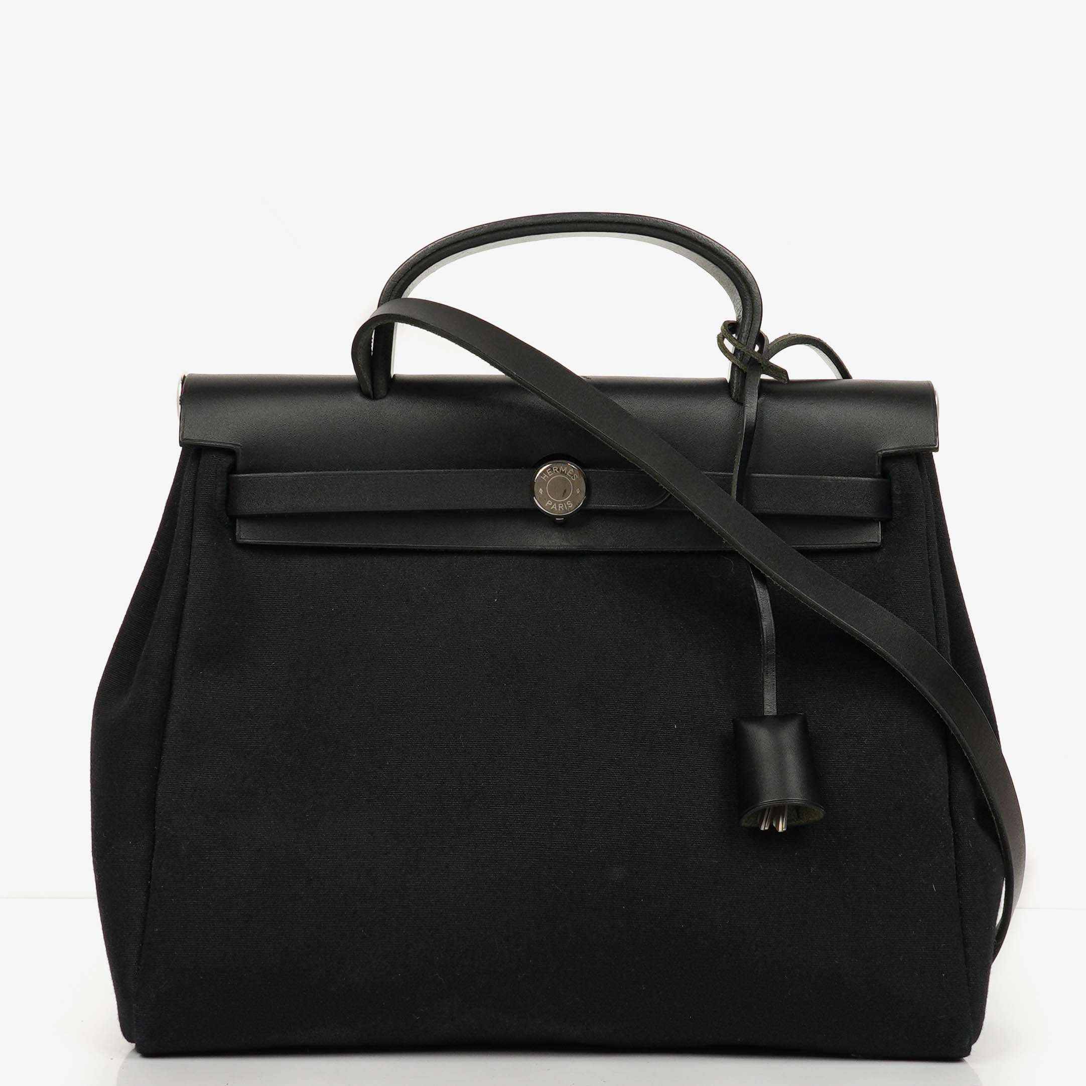 Hermes Herbag Canvas Vache Hunter Black 2 In 1 Bag