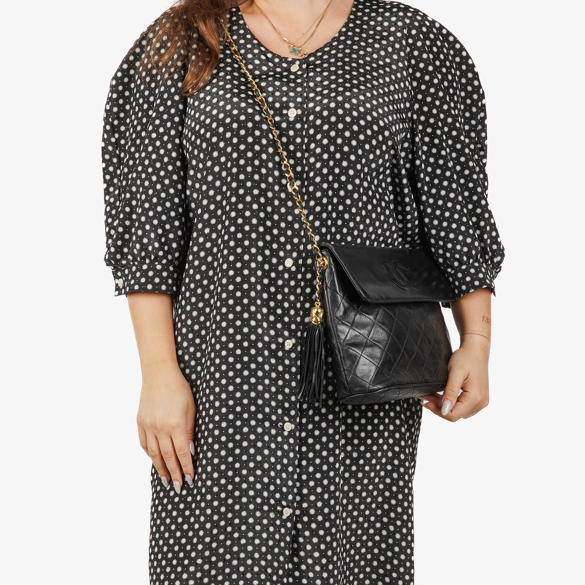 Chanel CC Tassel Quilted Black Leather Shoulder Bag