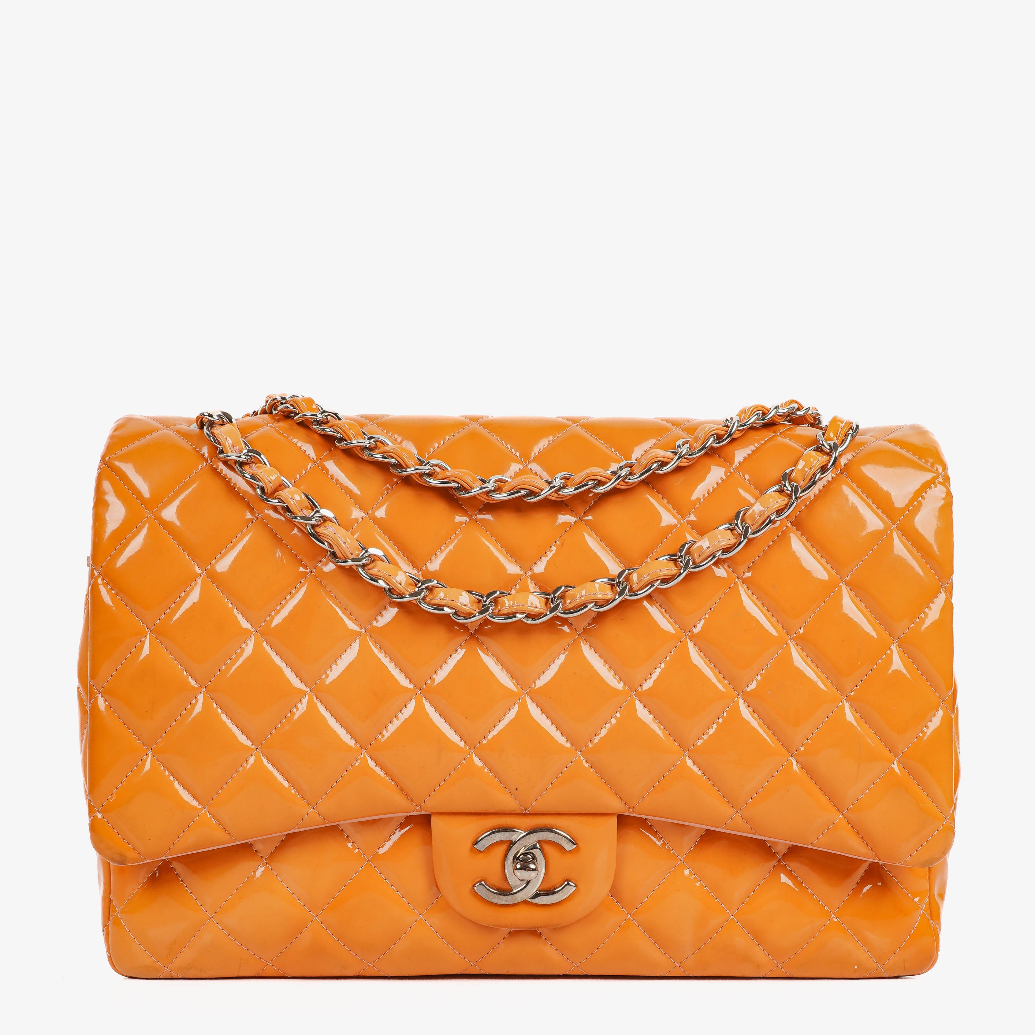 Chanel Jumbo Clasic Double Flap Patent Quilted Leather With Silver-tone Hardware