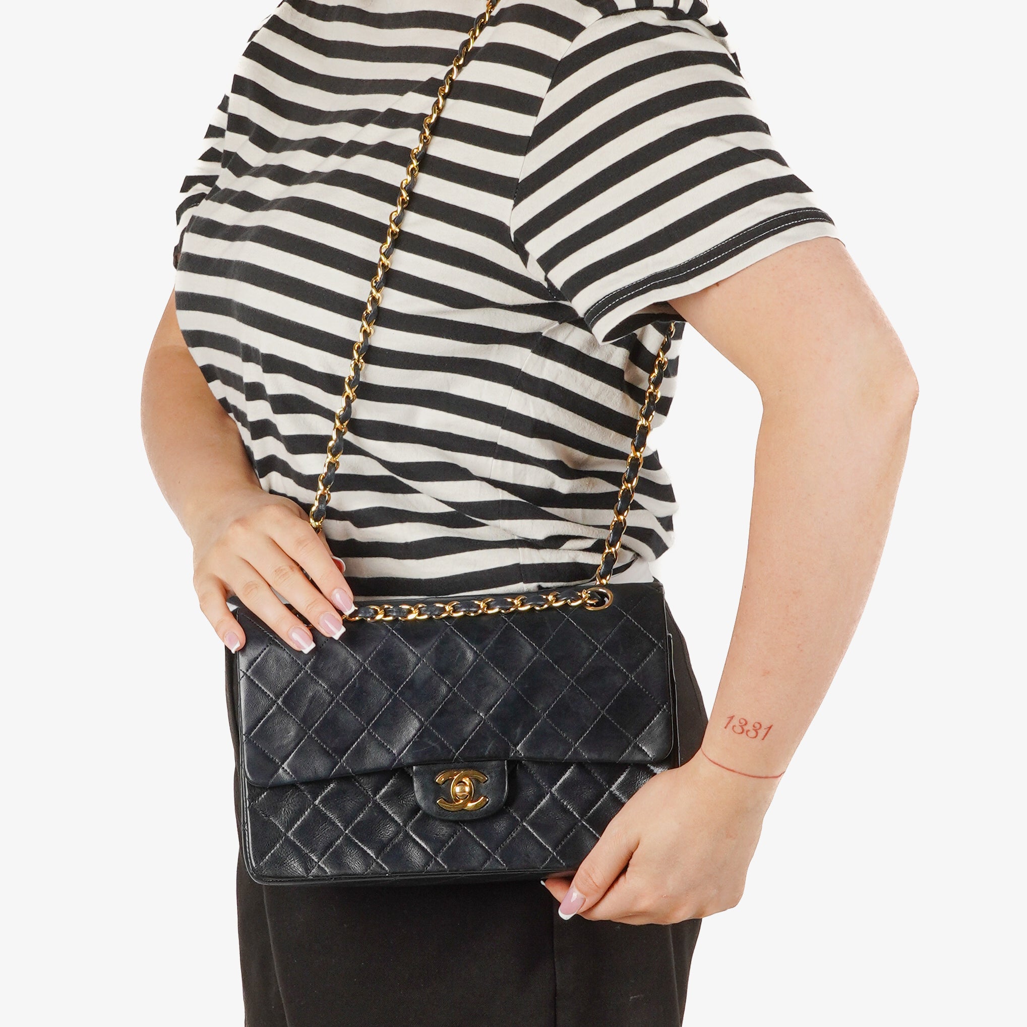 Chanel Classic Double Flap Bag Navy Quilted Lambskin With 24K Gold-Plated Hardware