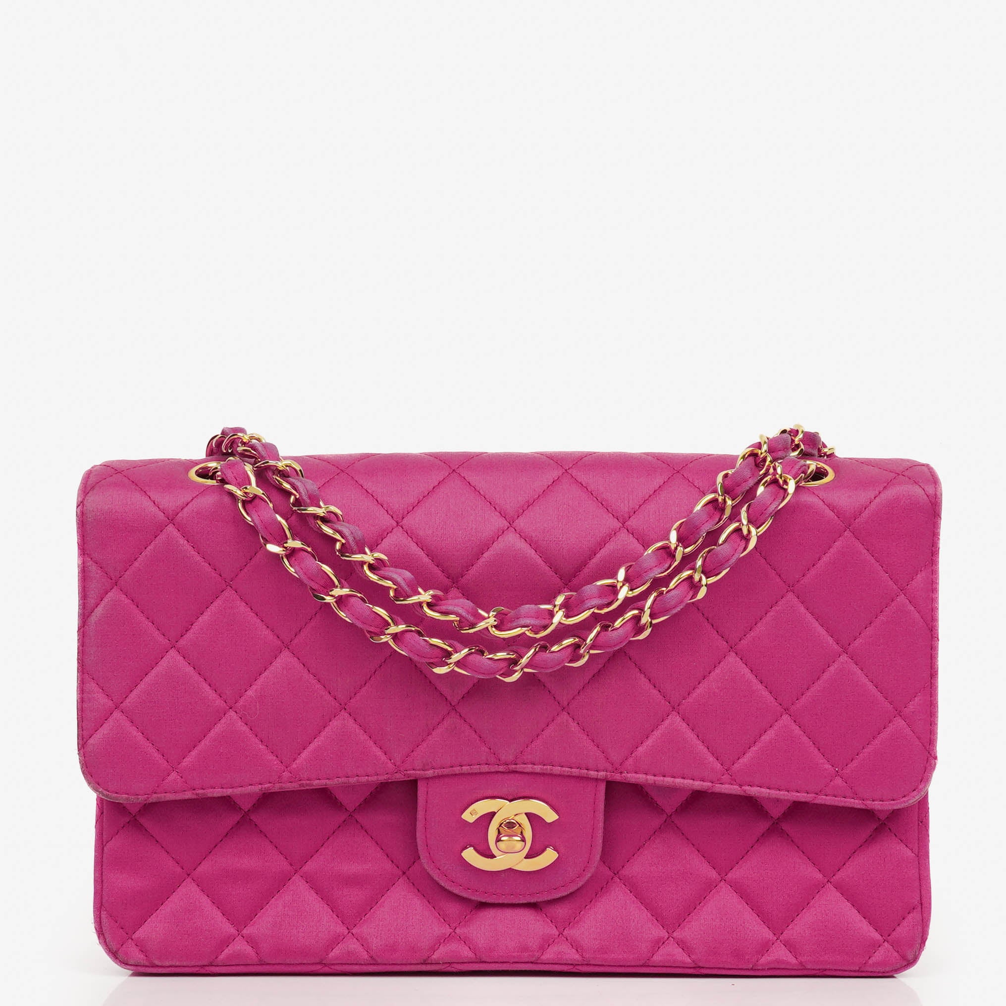Chanel Classic Vintage Double Flap Bag Fuchsia Pink 24K Gold-Plated Hardware
