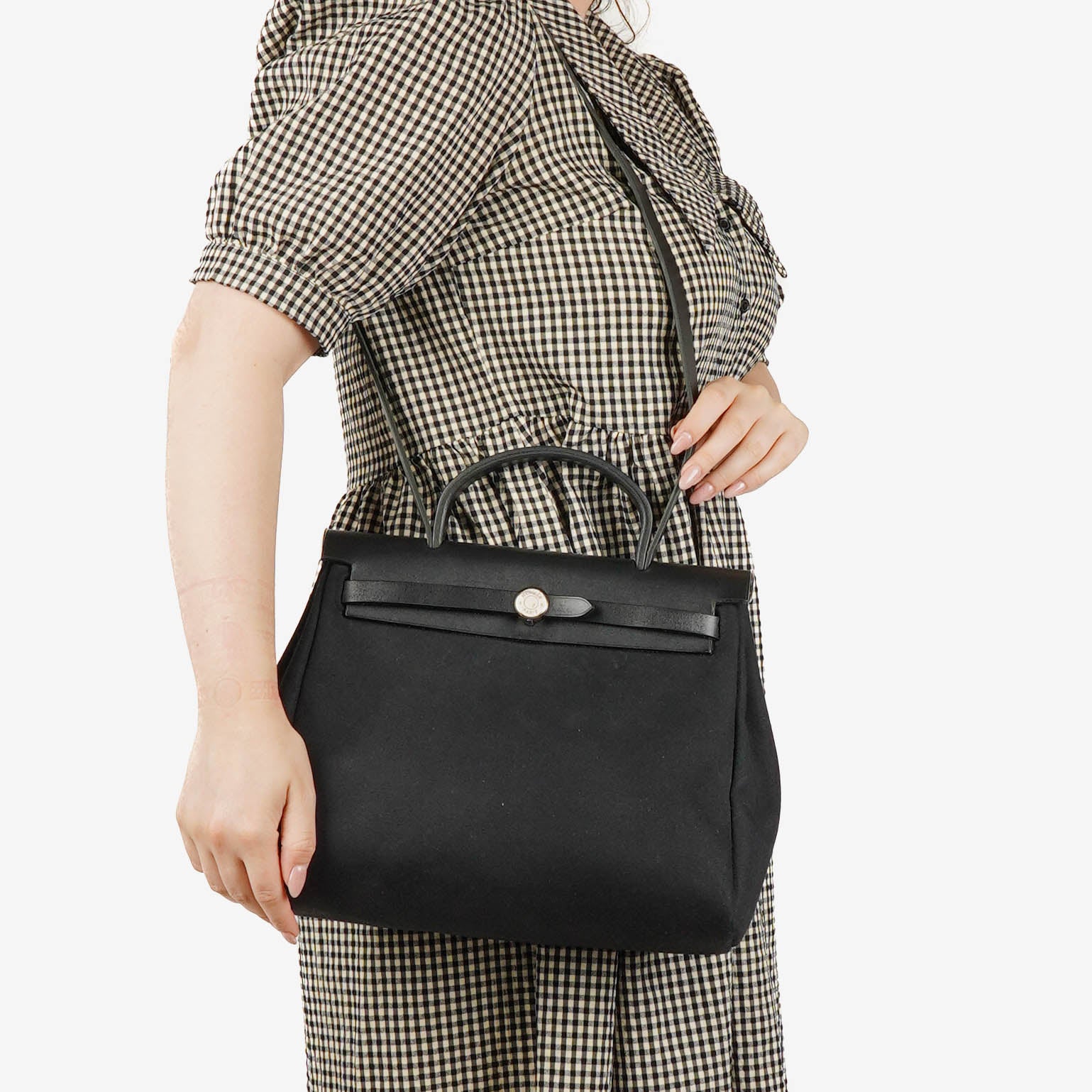 Hermes Herbag Canvas Vache Hunter Black 2 In 1 Bag