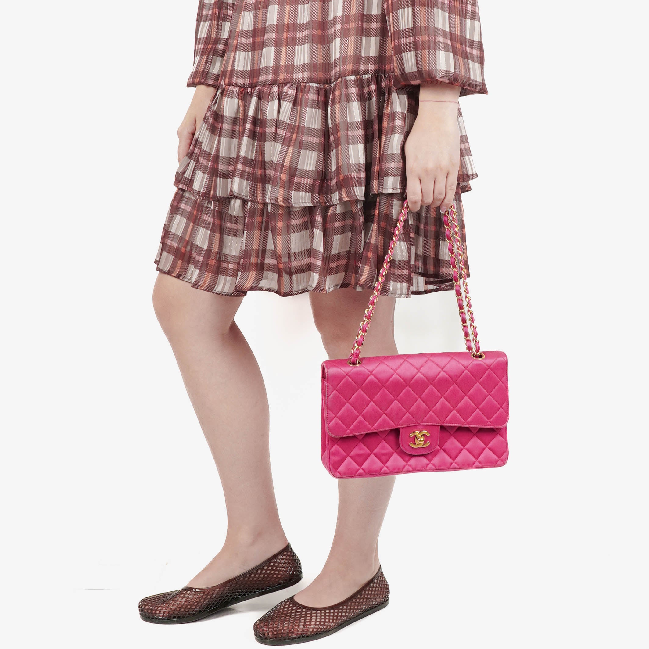 Chanel Classic Vintage Double Flap Bag Fuchsia Pink 24K Gold-Plated Hardware