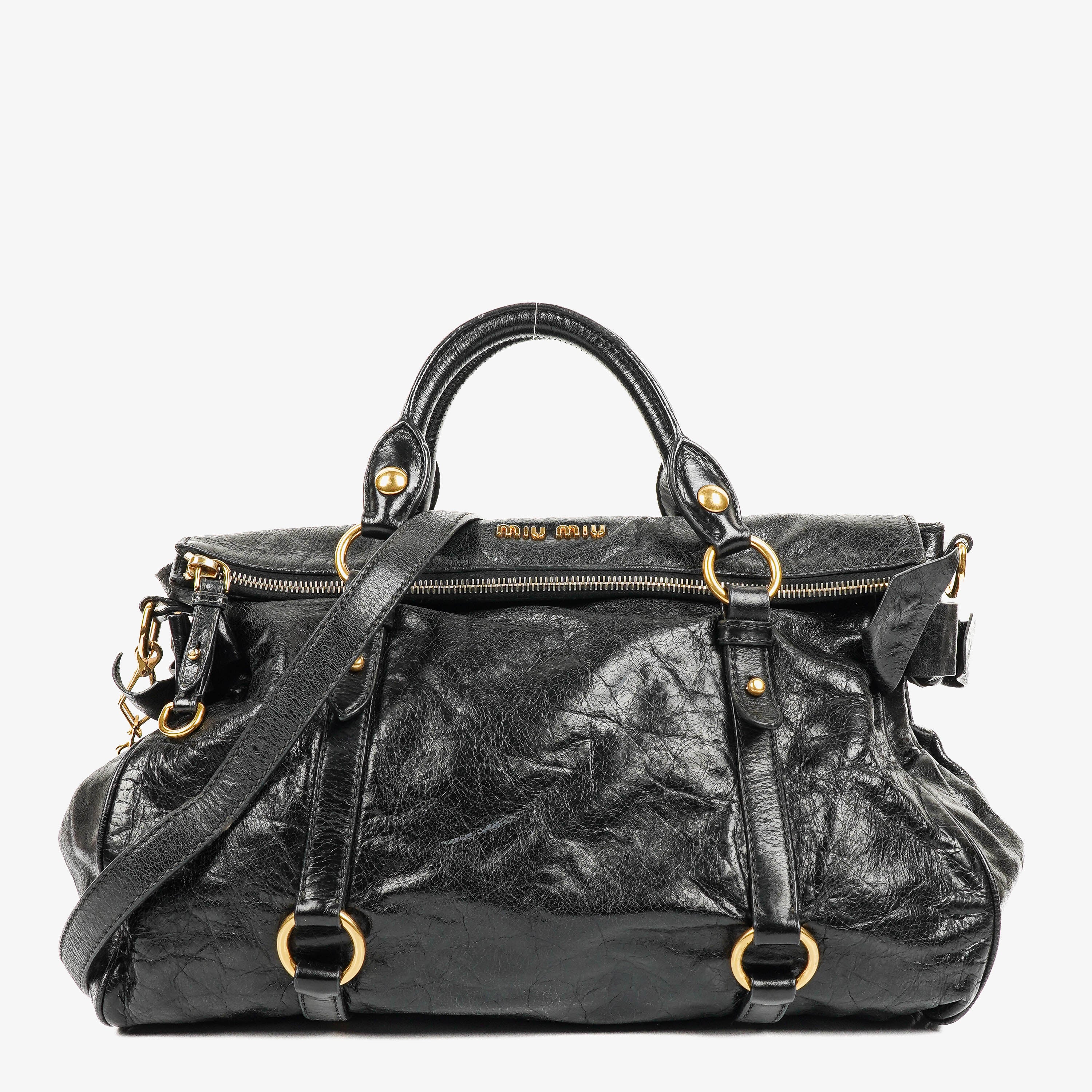 Miu Miu Vitello Black Bow Satchel Bag