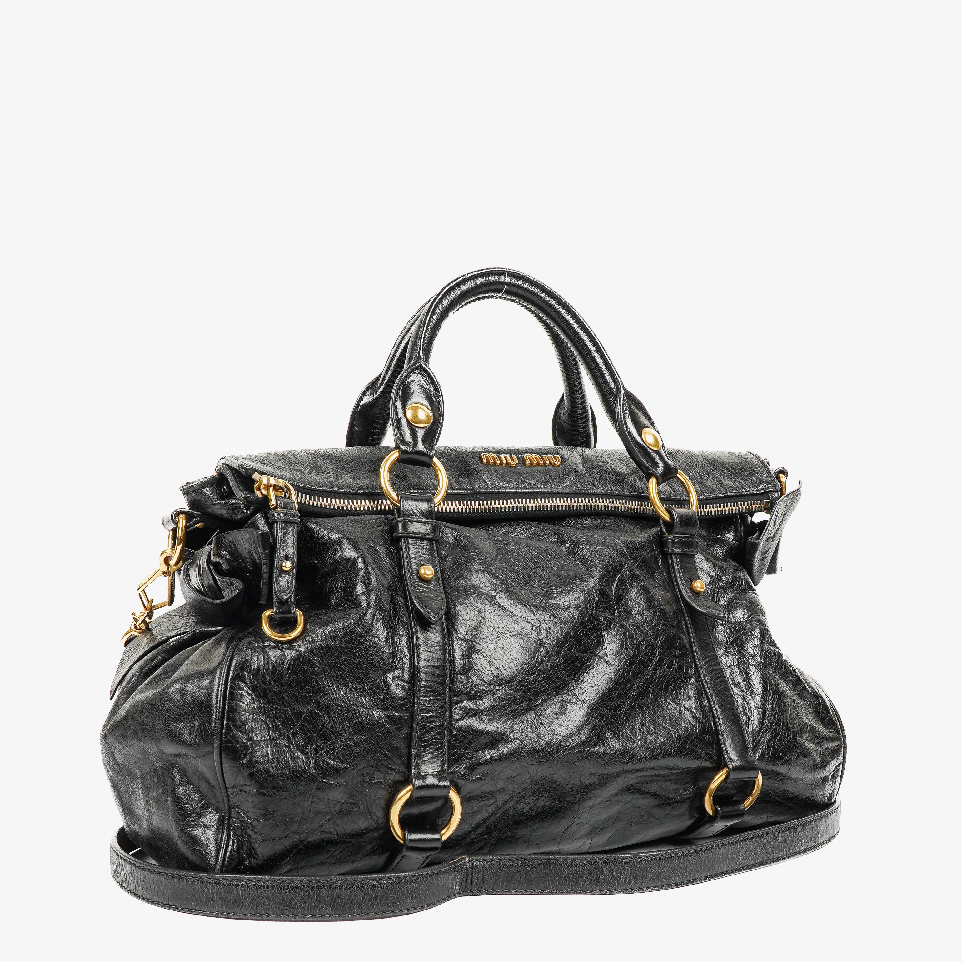 Miu Miu Vitello Black Bow Satchel Bag